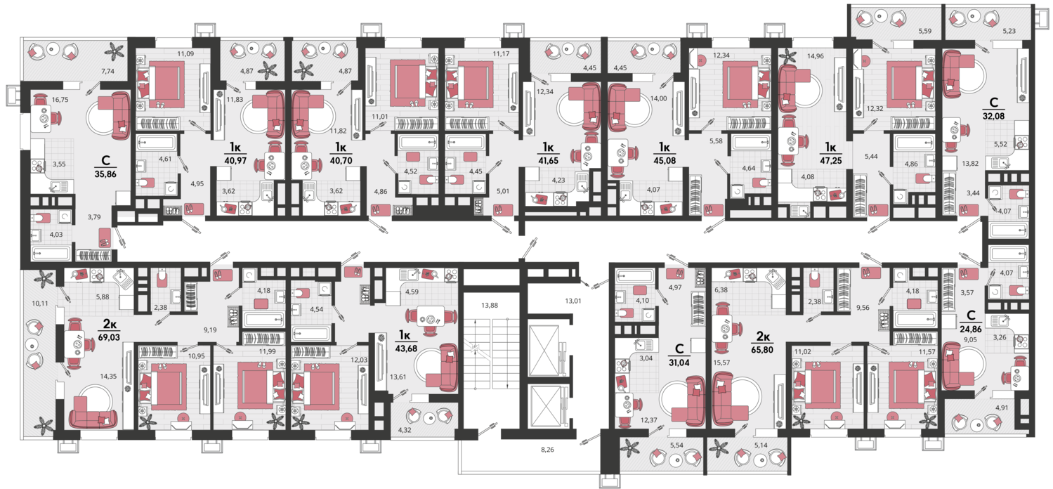 2-комнатная квартира №176 41,66 м2 от застройщика ГК ТОЧНО фото 2