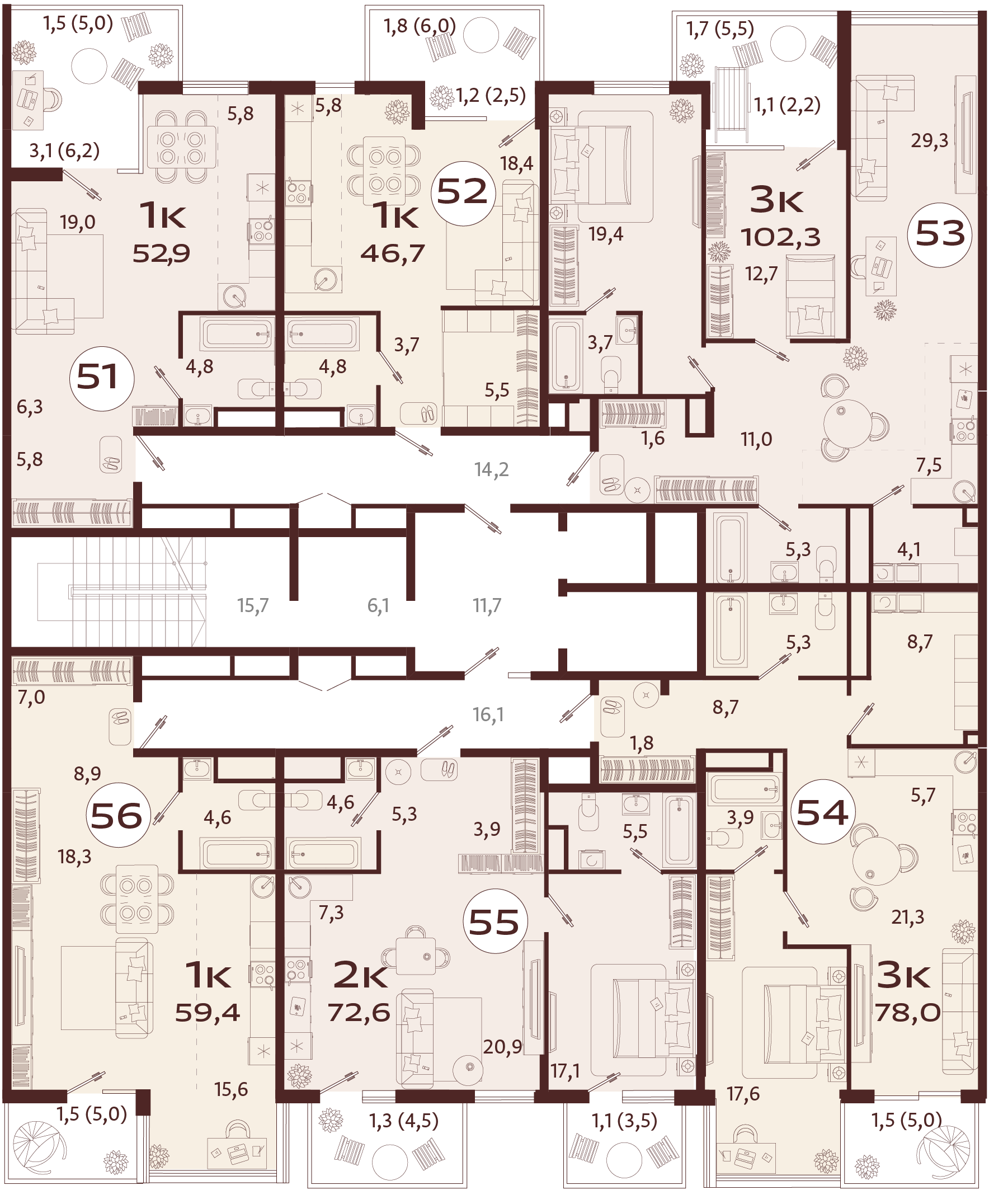 1-комнатная квартира №56 59,4 м2 от застройщика ГК ТОЧНО фото 5