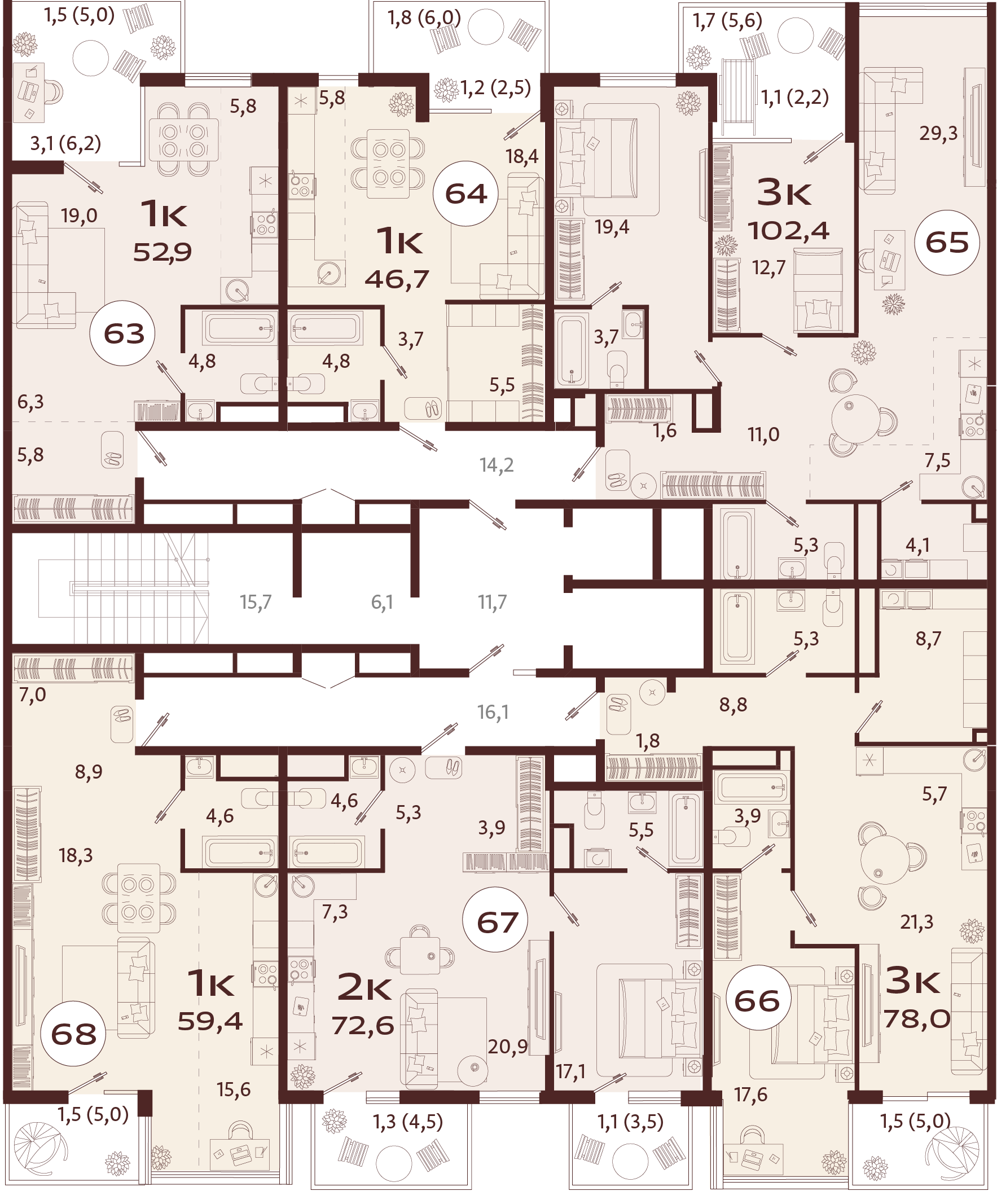 1-комнатная квартира №64 46,7 м2 от застройщика ГК ТОЧНО фото 5