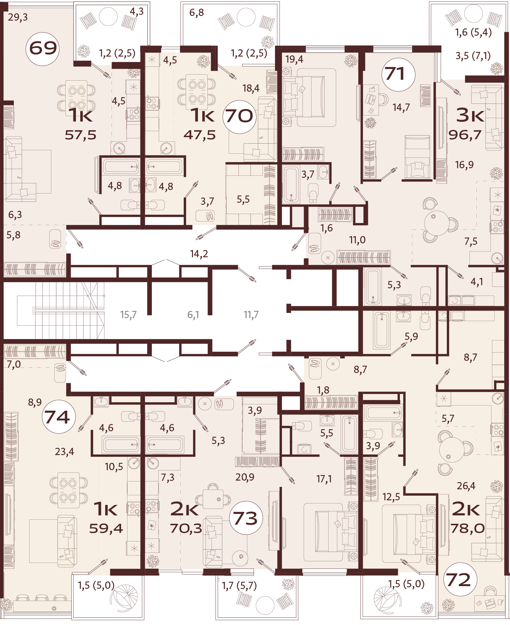 2-комнатная квартира №72 78 м2 от застройщика ГК ТОЧНО фото 5