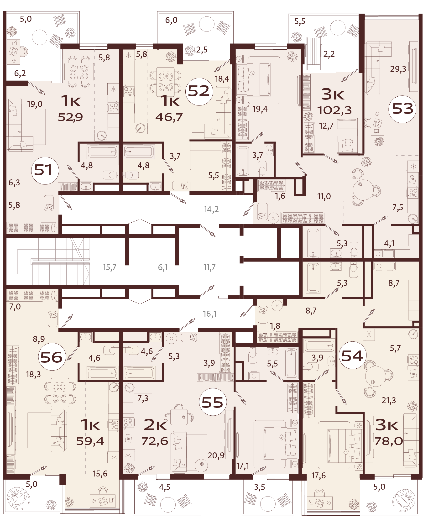 1-комнатная квартира №52 46,7 м2 от застройщика ГК ТОЧНО фото 5