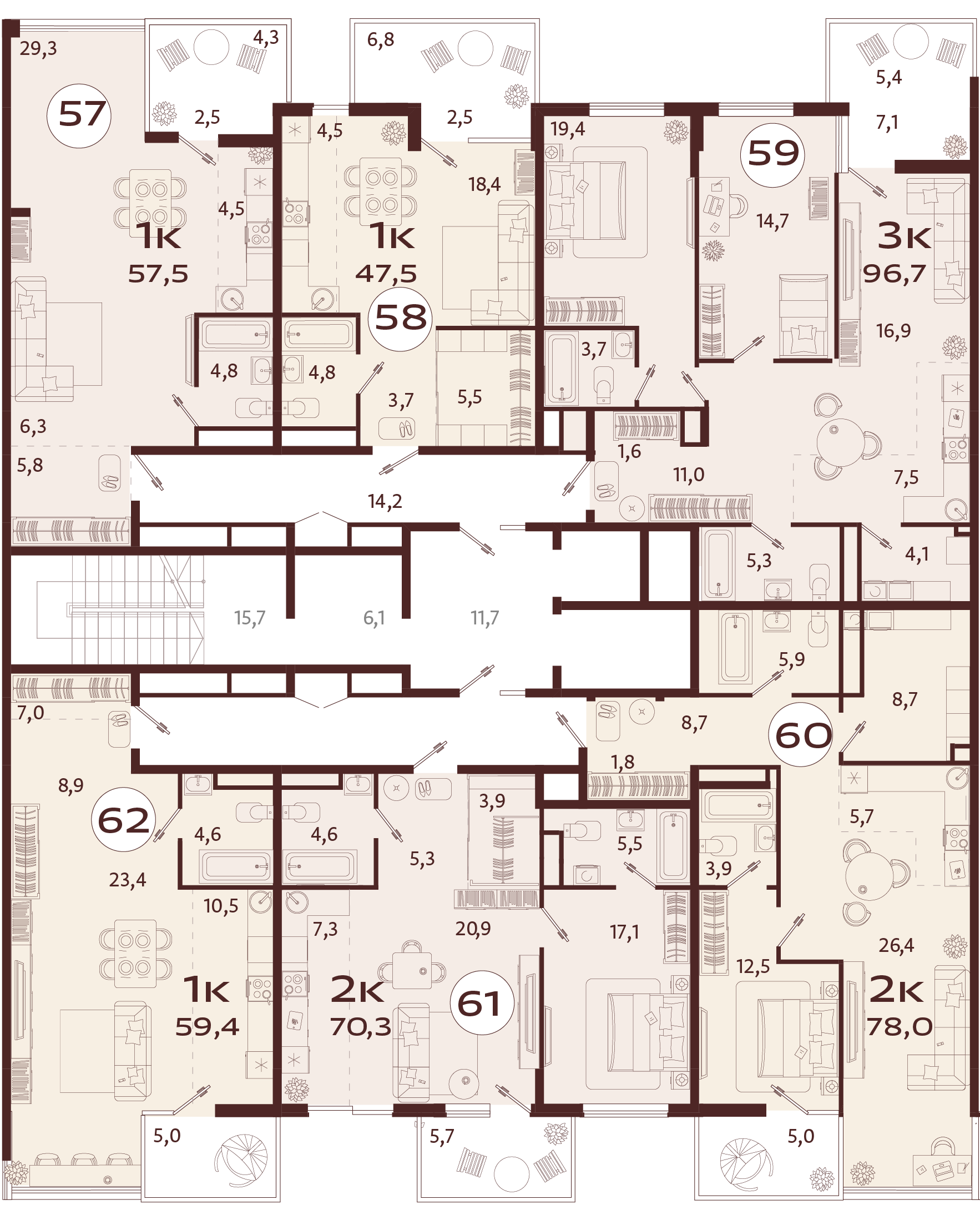1-комнатная квартира №57 57,5 м2 от застройщика ГК ТОЧНО фото 5