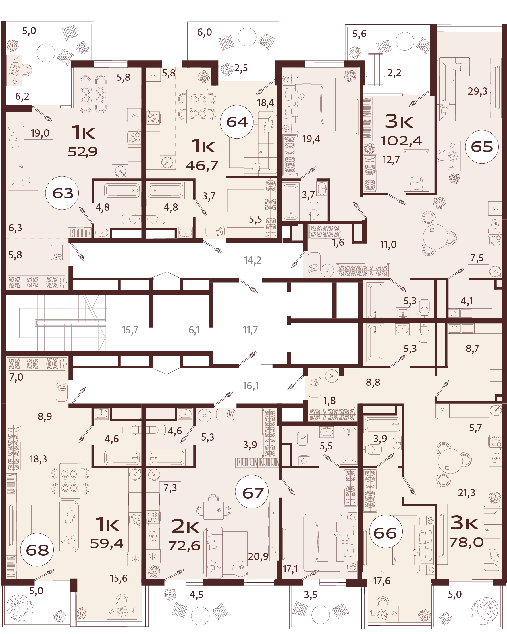 1-комнатная квартира №63 52,9 м2 от застройщика ГК ТОЧНО фото 5