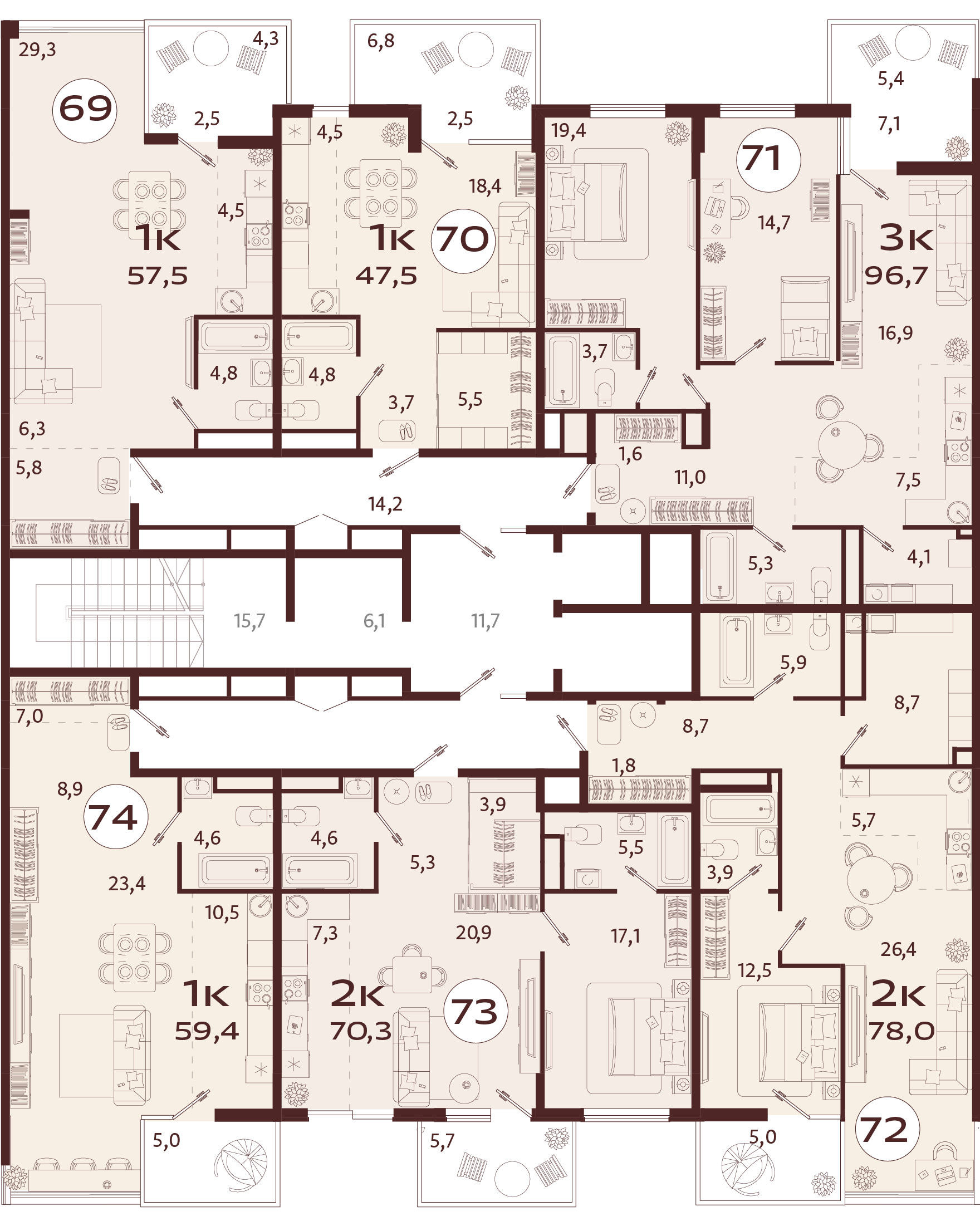 2-комнатная квартира №72 78 м2 от застройщика ГК ТОЧНО фото 5