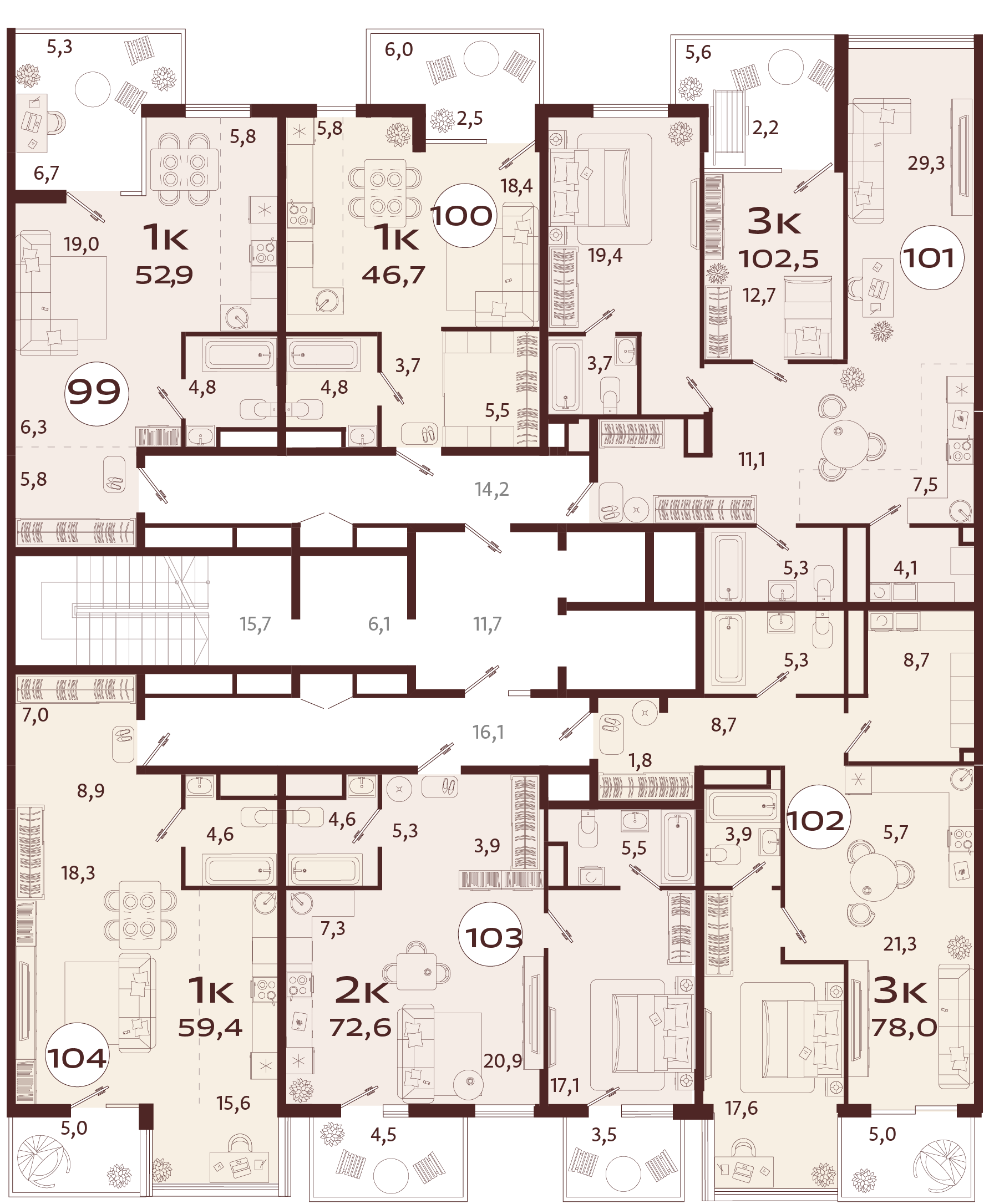 1-комнатная квартира №100 46,7 м2 от застройщика ГК ТОЧНО фото 5