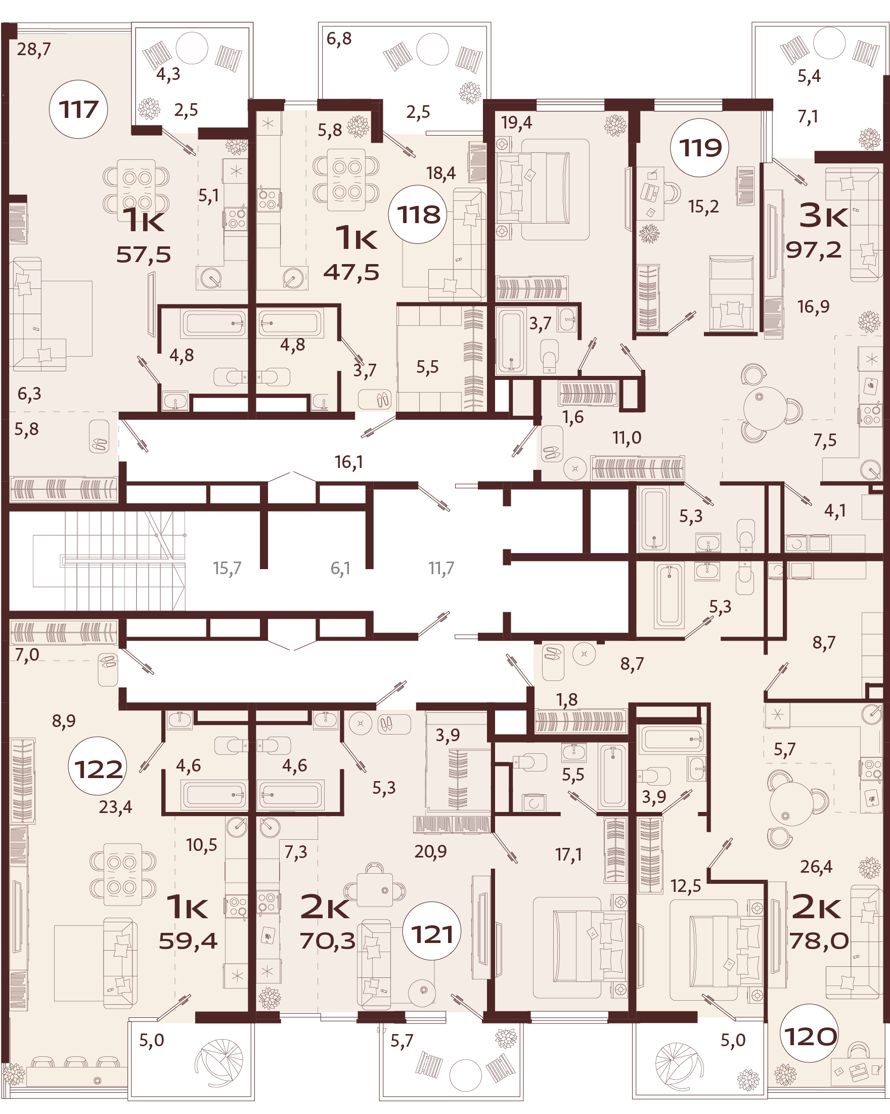 1-комнатная квартира №117 57,5 м2 от застройщика ГК ТОЧНО фото 5