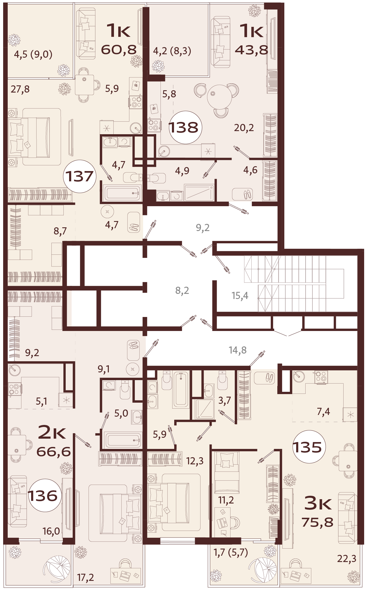 1-комнатная квартира №137 60,8 м2 от застройщика ГК ТОЧНО фото 5