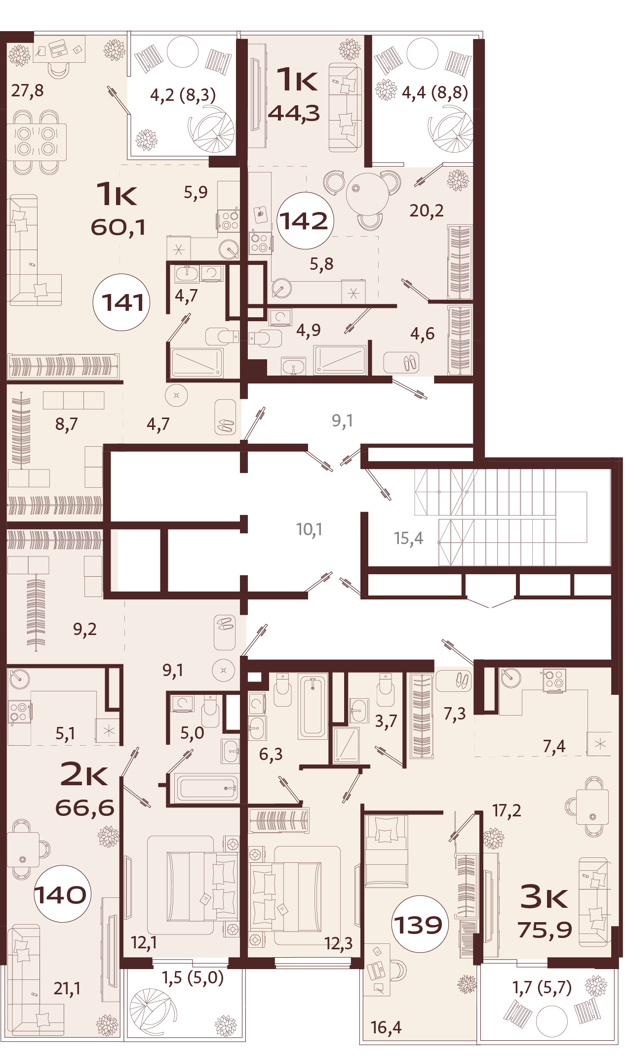 1-комнатная квартира №141 60,1 м2 от застройщика ГК ТОЧНО фото 5