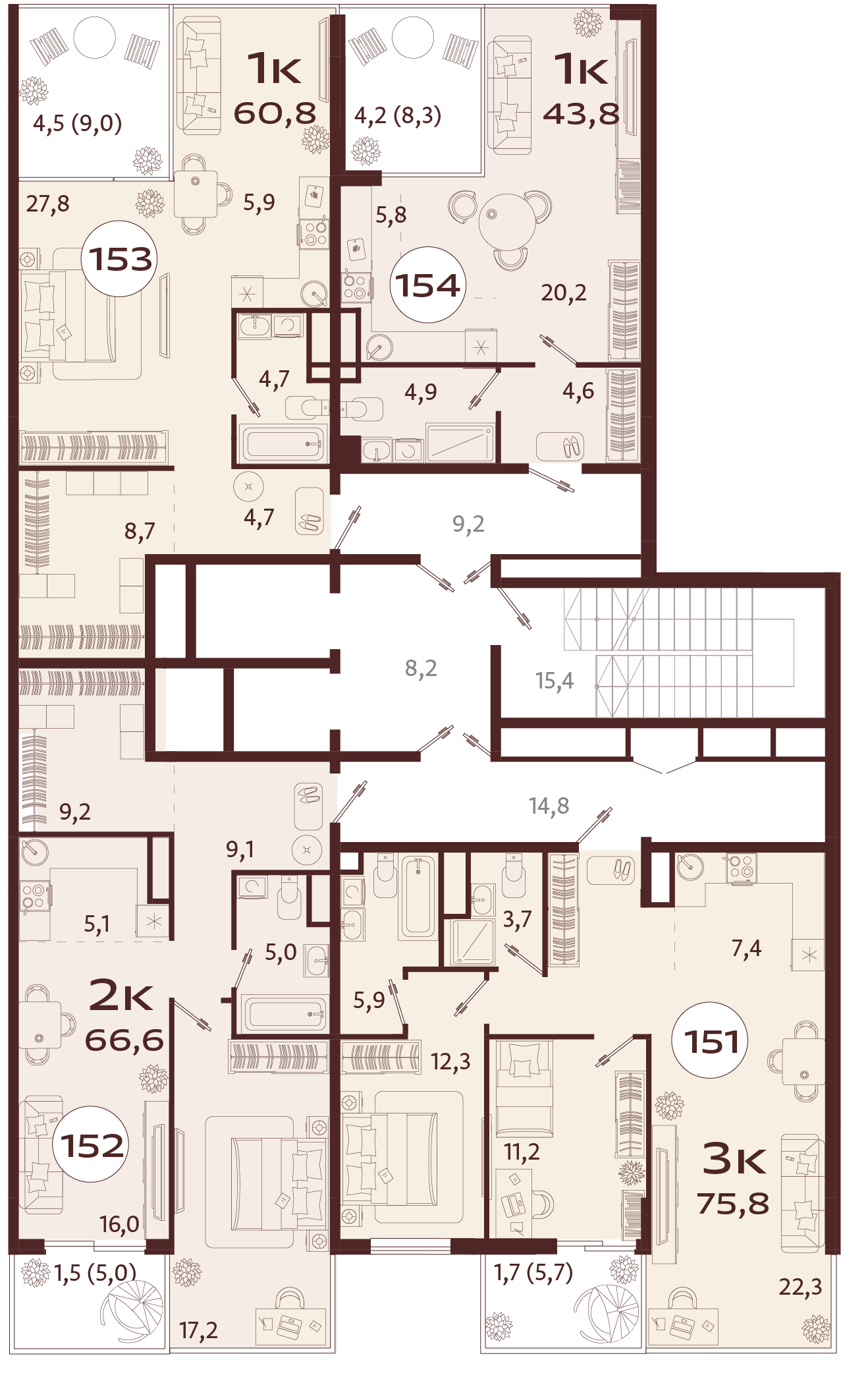1-комнатная квартира №153 60,8 м2 от застройщика ГК ТОЧНО фото 5