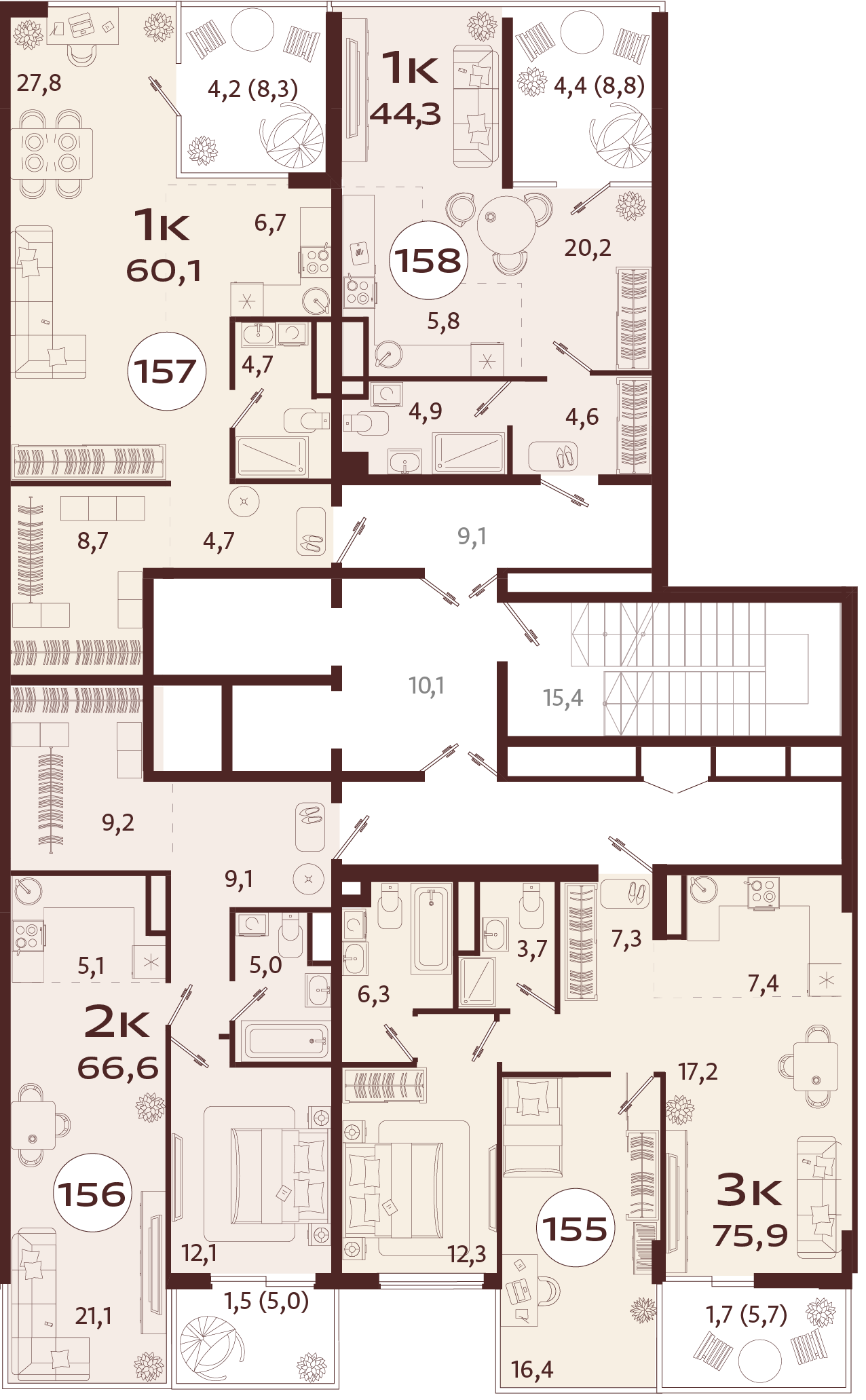3-комнатная квартира №155 75,9 м2 от застройщика ГК ТОЧНО фото 5