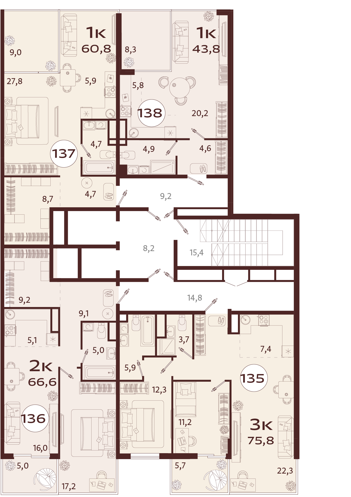 3-комнатная квартира №135 75,8 м2 от застройщика ГК ТОЧНО фото 5