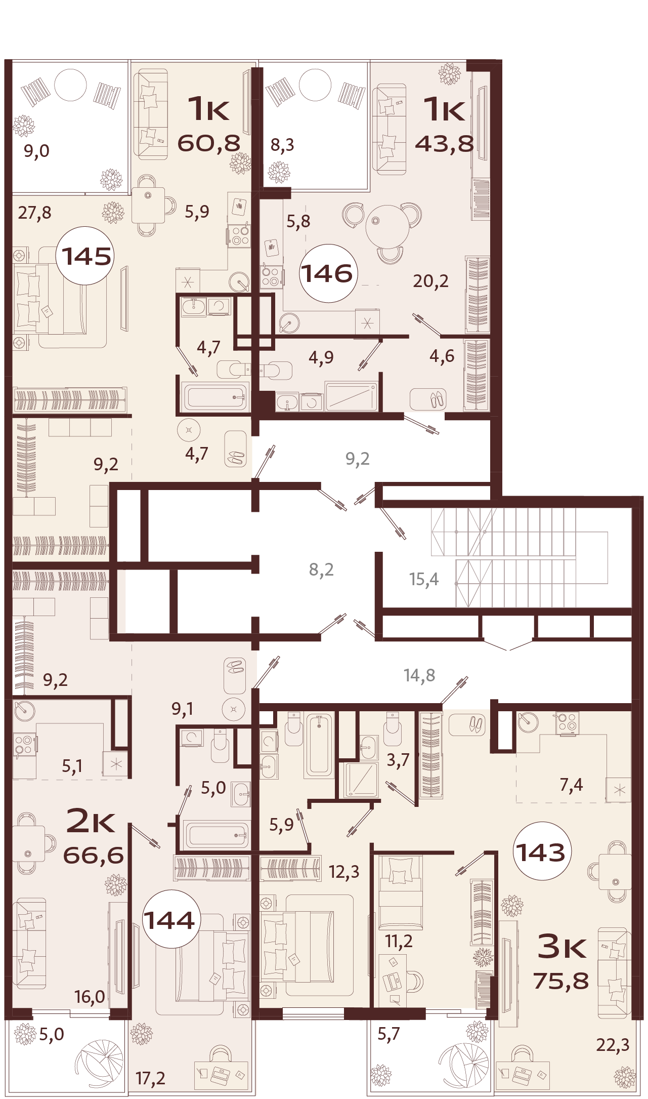 1-комнатная квартира №146 43,8 м2 от застройщика ГК ТОЧНО фото 5
