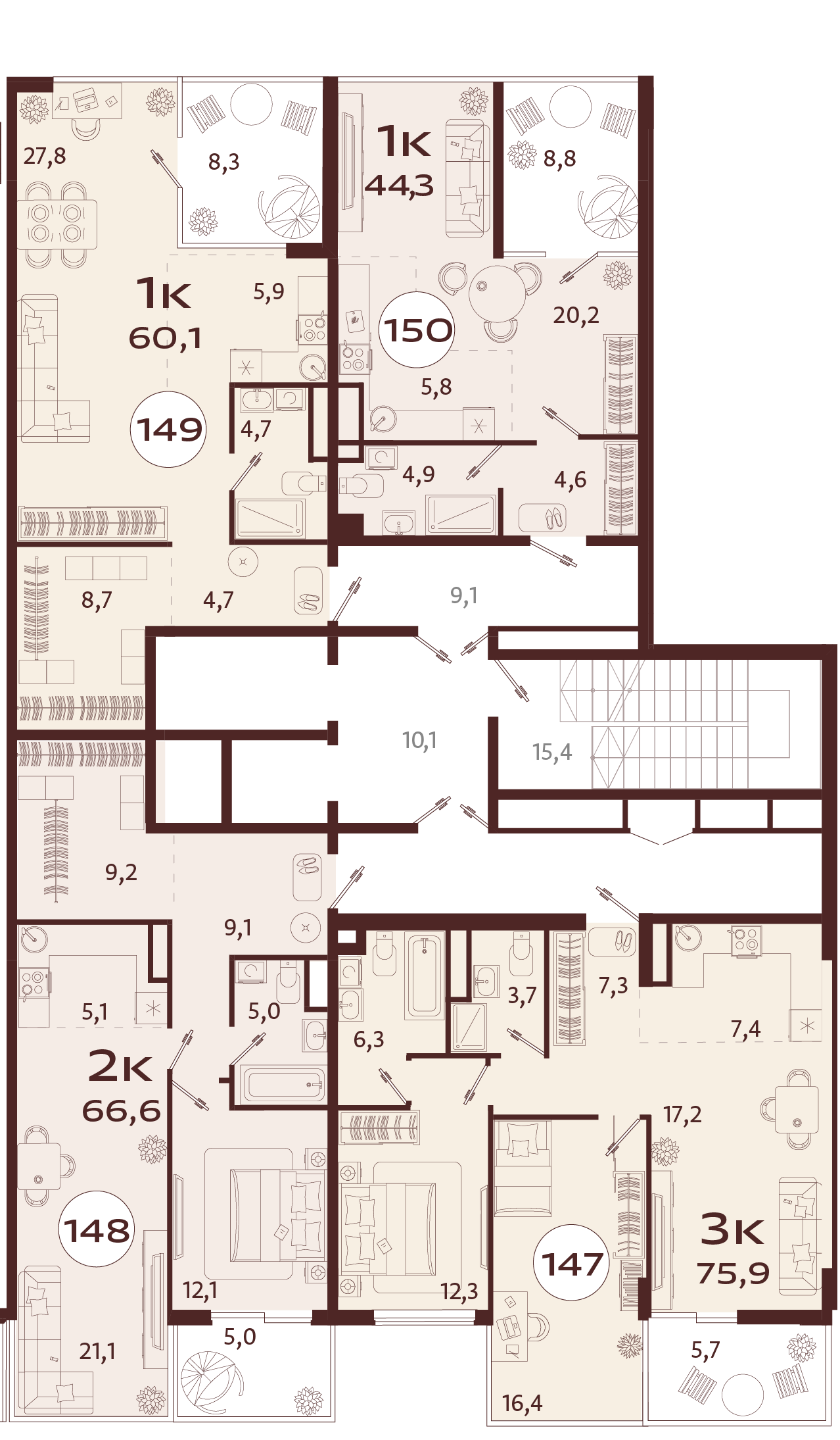 1-комнатная квартира №149 60,1 м2 от застройщика ГК ТОЧНО фото 5