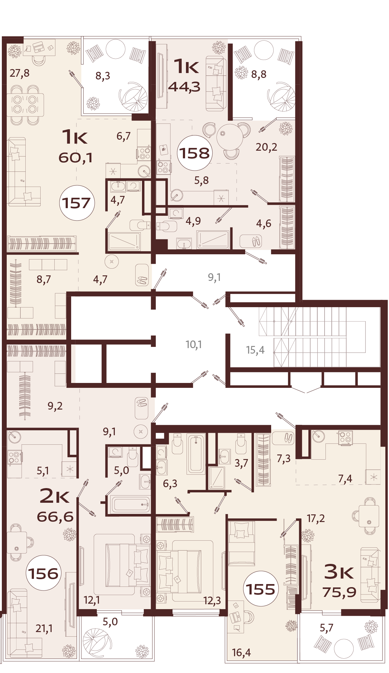 2-комнатная квартира №156 66,6 м2 от застройщика ГК ТОЧНО фото 5
