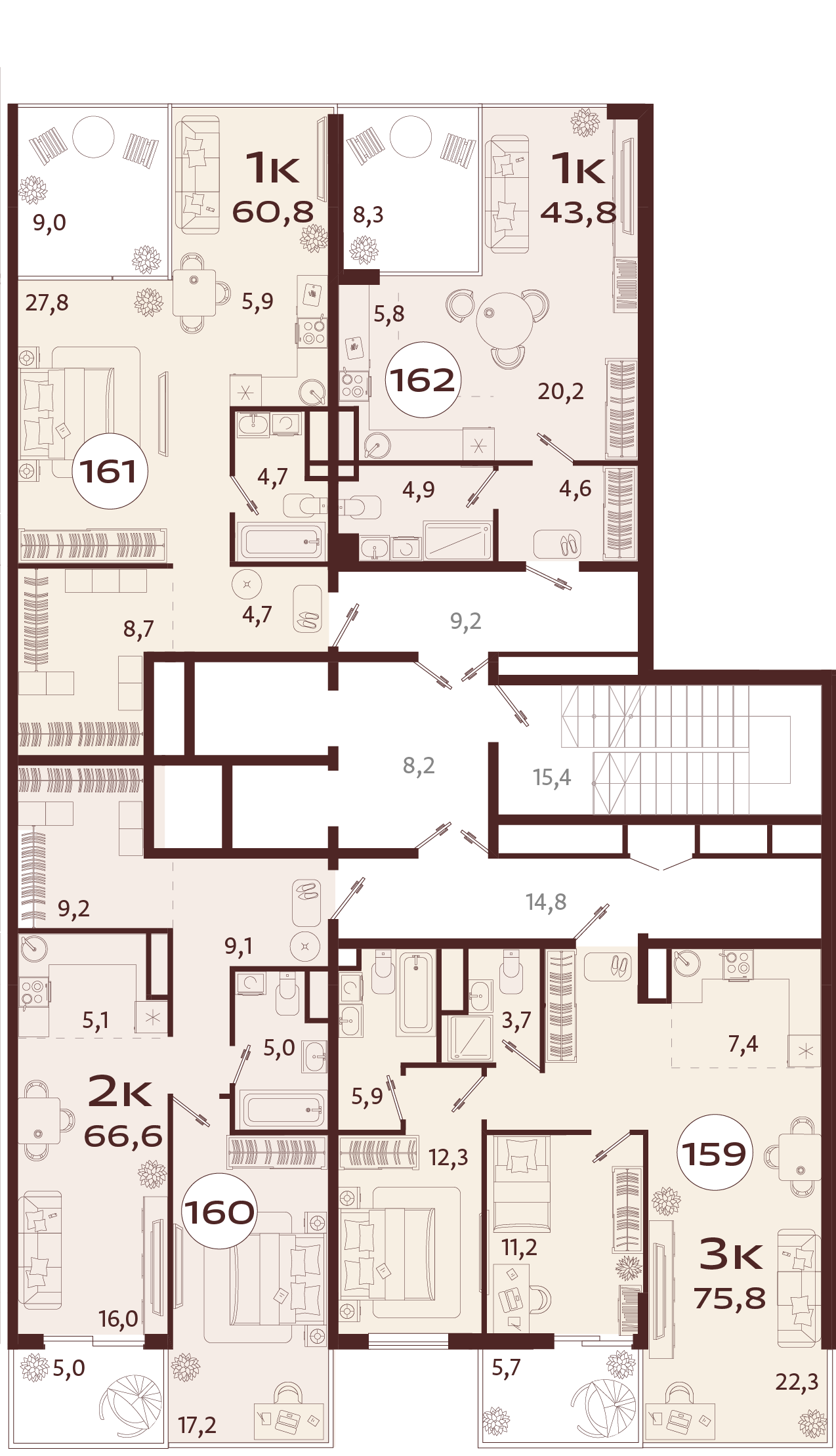1-комнатная квартира №161 60,8 м2 от застройщика ГК ТОЧНО фото 5