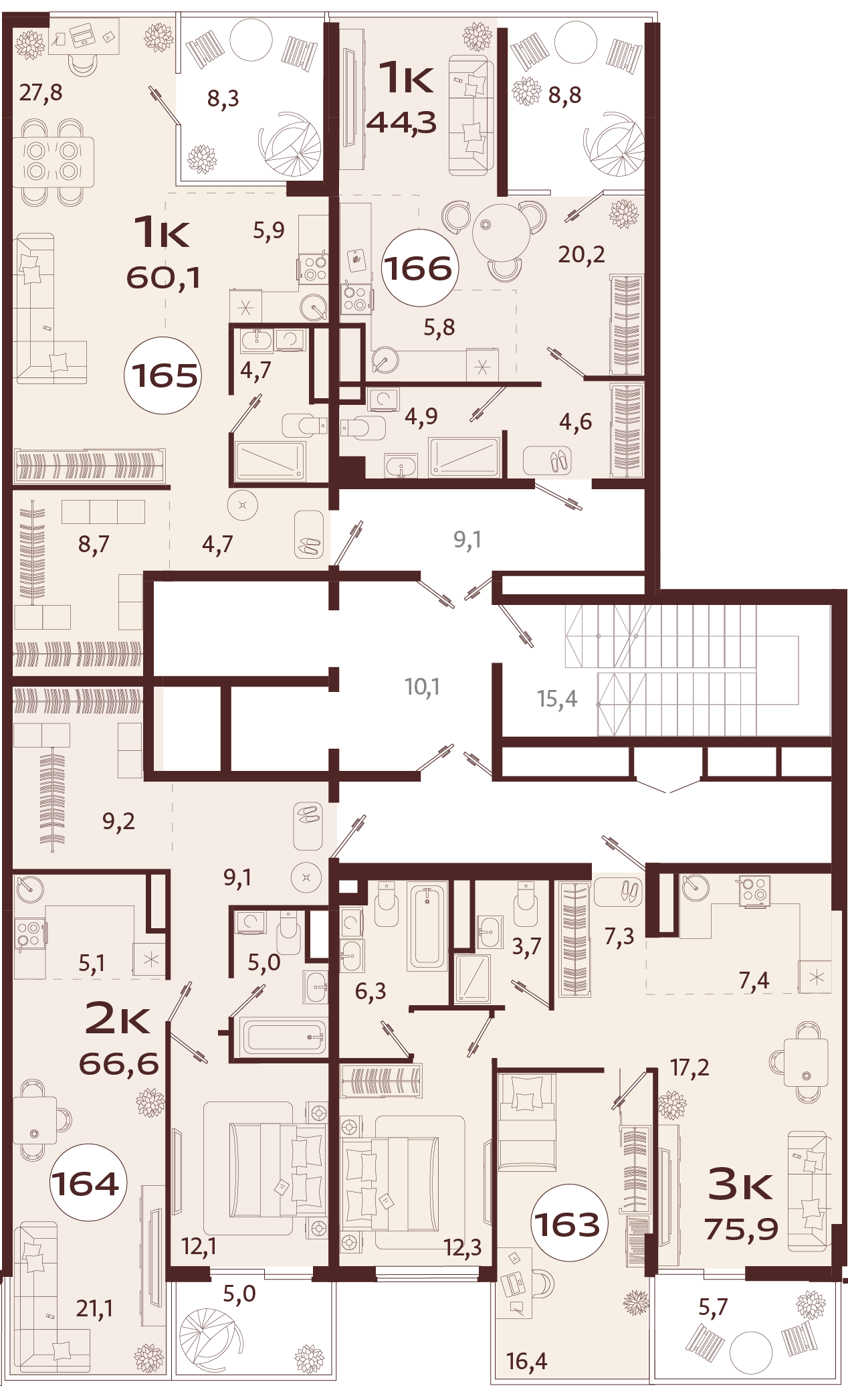 1-комнатная квартира №165 60,1 м2 от застройщика ГК ТОЧНО фото 5