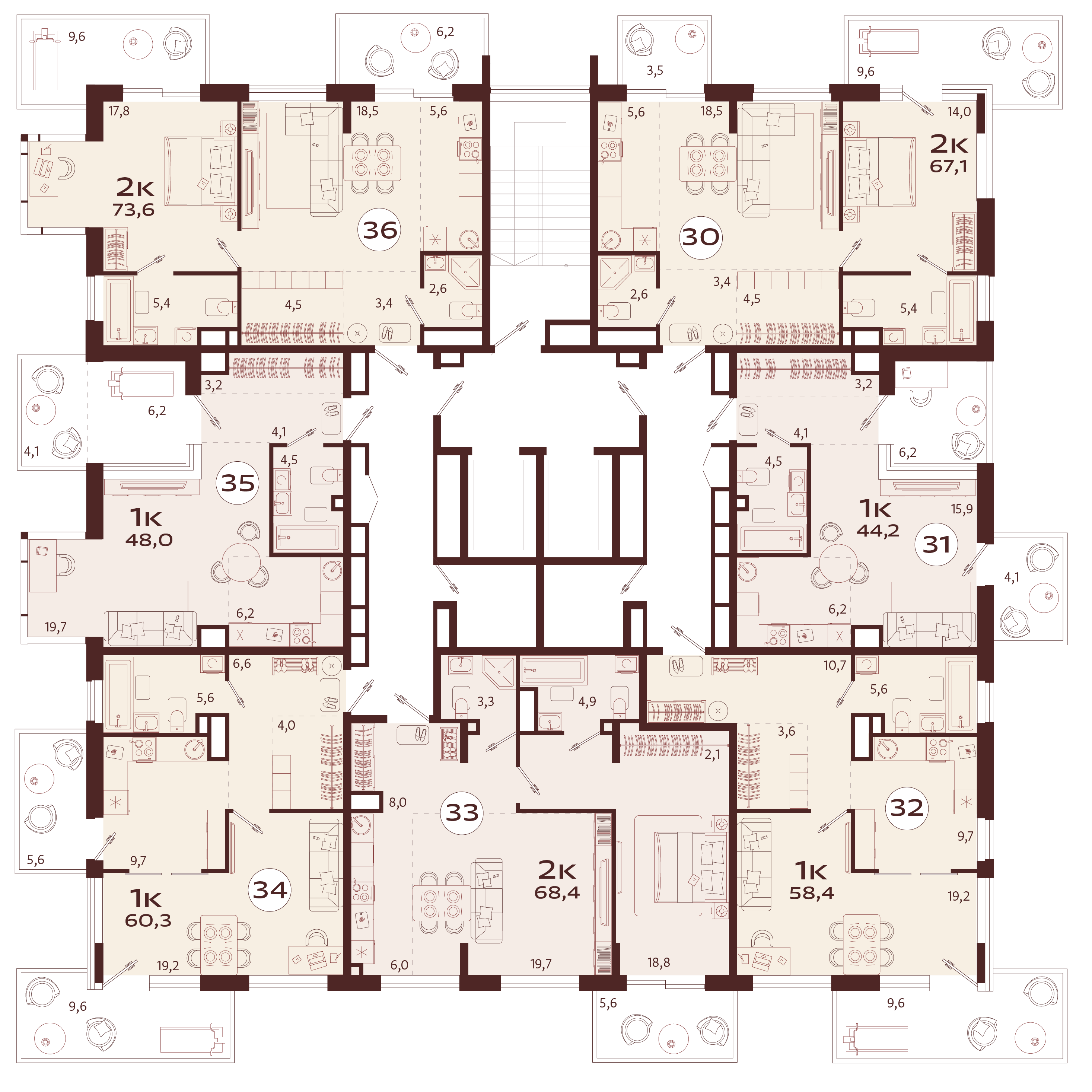 1-комнатная квартира №35 48 м2 от застройщика ГК ТОЧНО фото 5