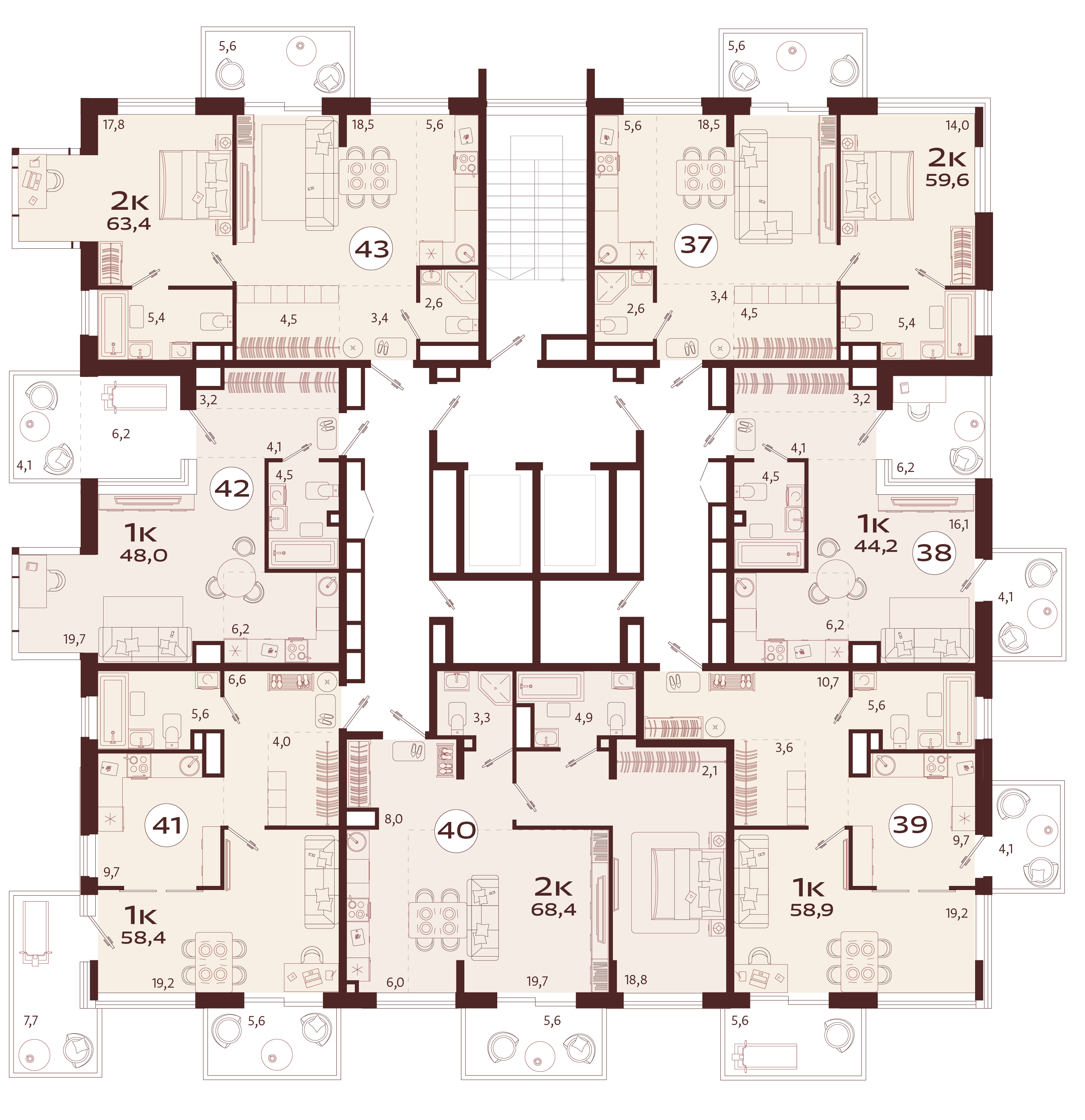 1-комнатная квартира №38 44,2 м2 от застройщика ГК ТОЧНО фото 5