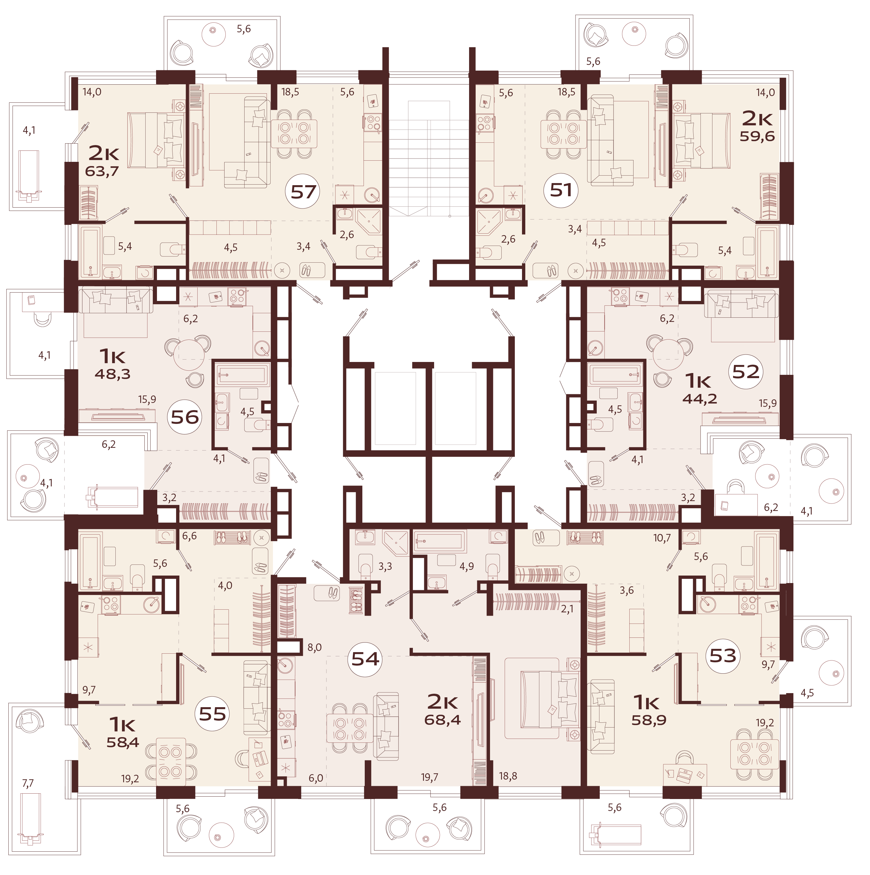 1-комнатная квартира №56 48,3 м2 от застройщика ГК ТОЧНО фото 5