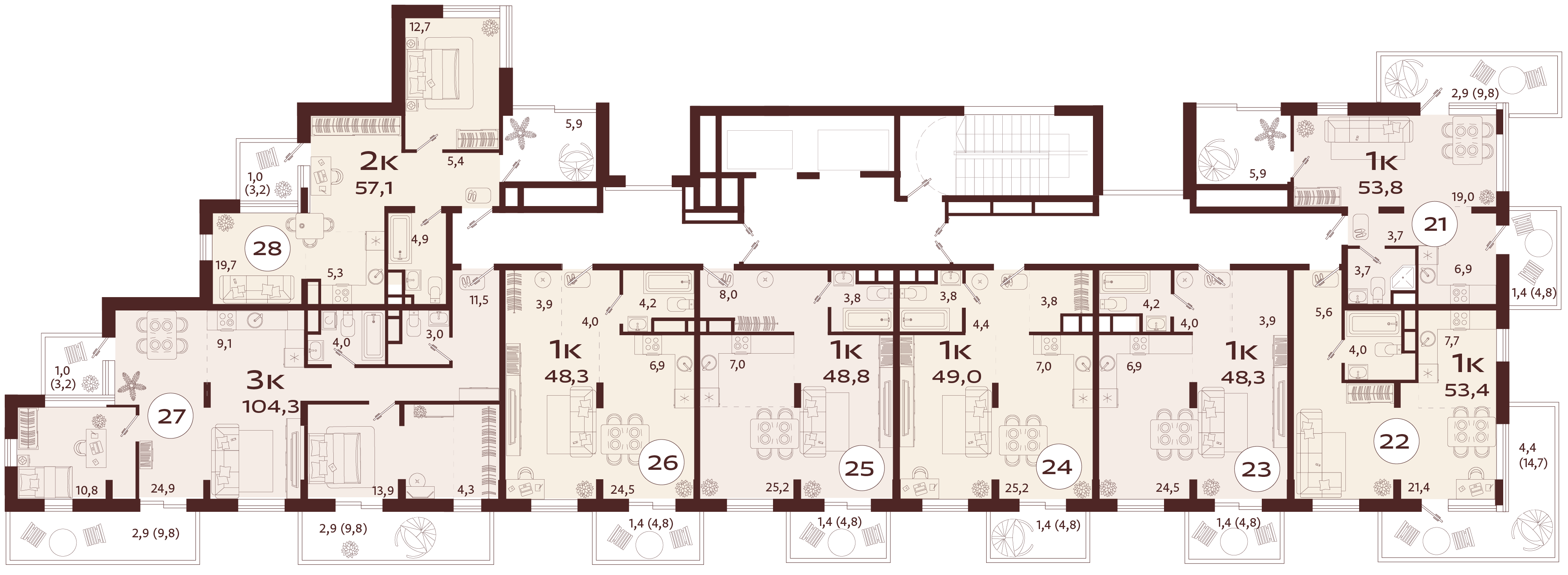 1-комнатная квартира №22 53,4 м2 от застройщика ГК ТОЧНО фото 5