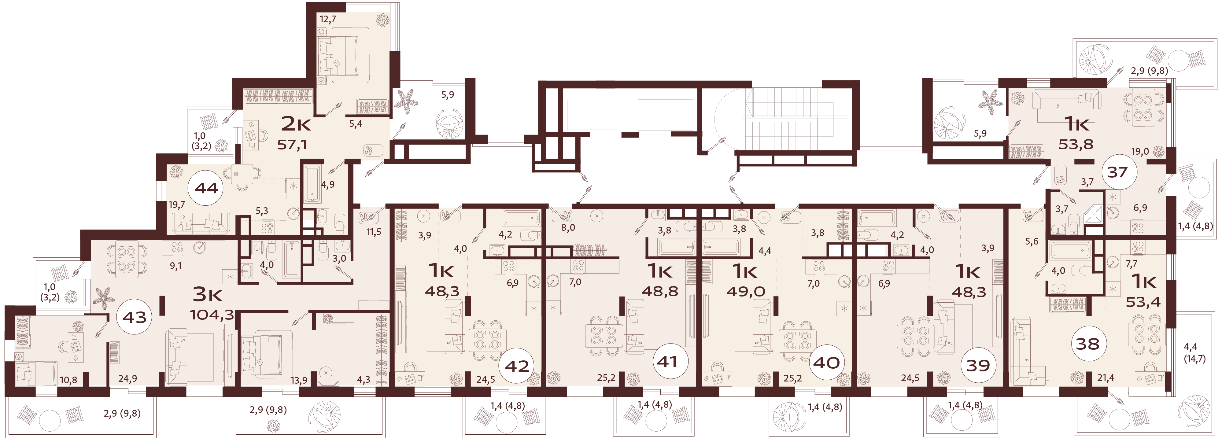 1-комнатная квартира №37 53,8 м2 от застройщика ГК ТОЧНО фото 4