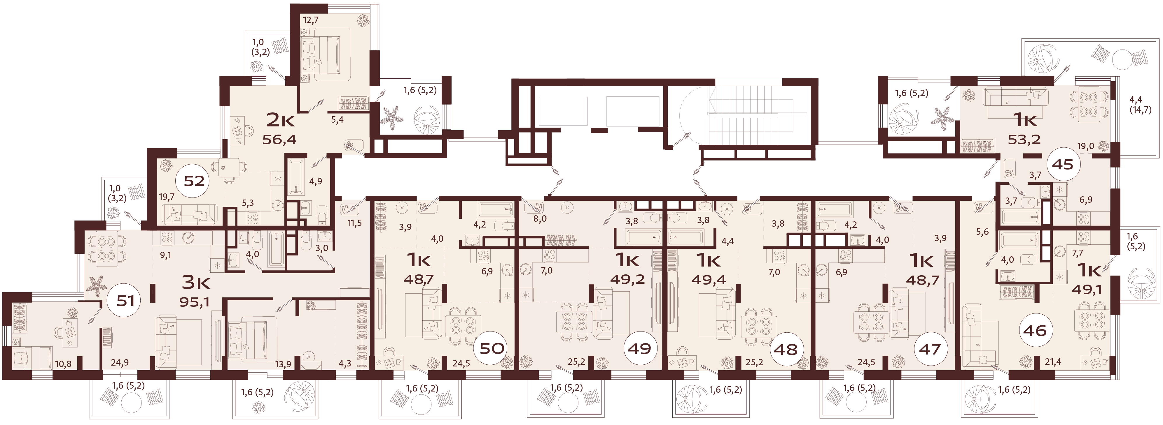 1-комнатная квартира №46 49,1 м2 от застройщика ГК ТОЧНО фото 4