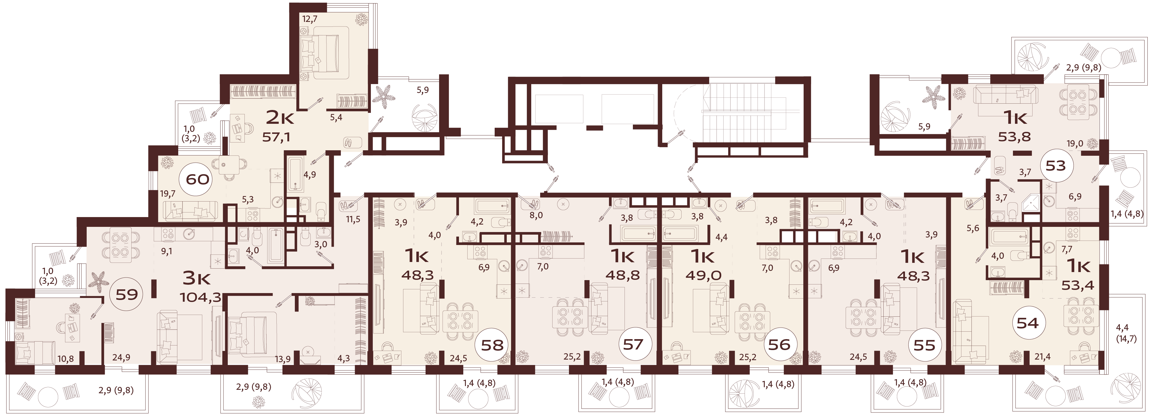 1-комнатная квартира №57 48,8 м2 от застройщика ГК ТОЧНО фото 4