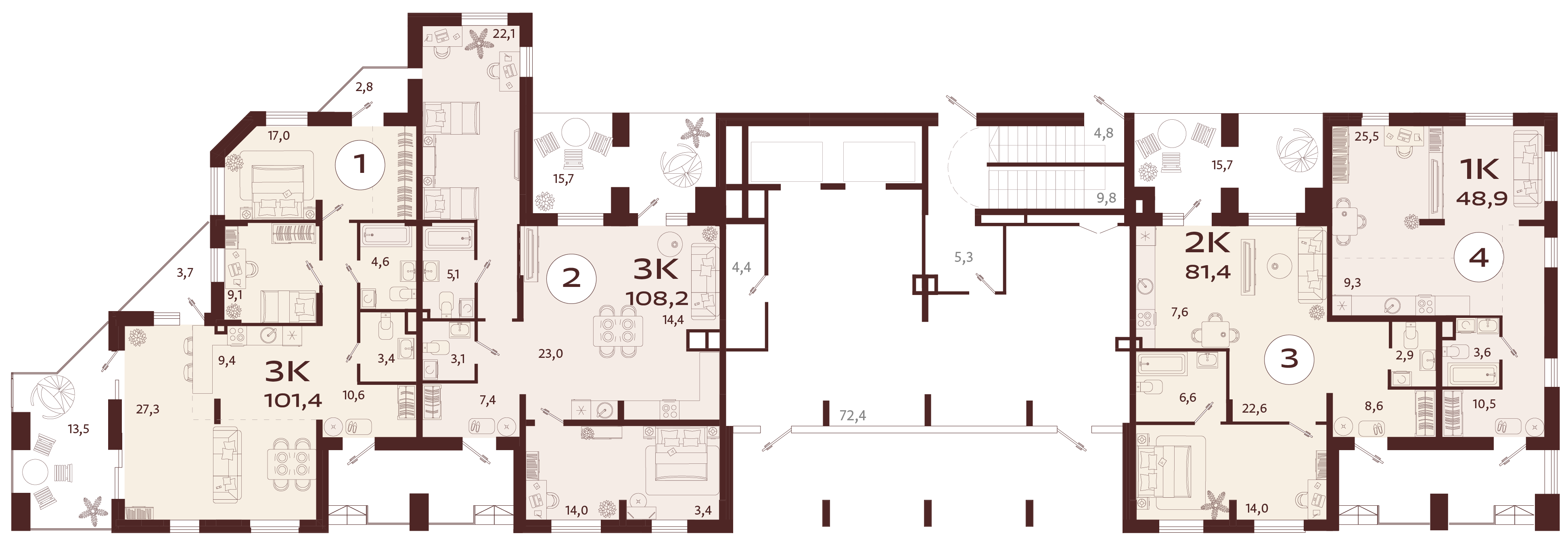 3-комнатная квартира №2 108,2 м2 от застройщика ГК ТОЧНО фото 5