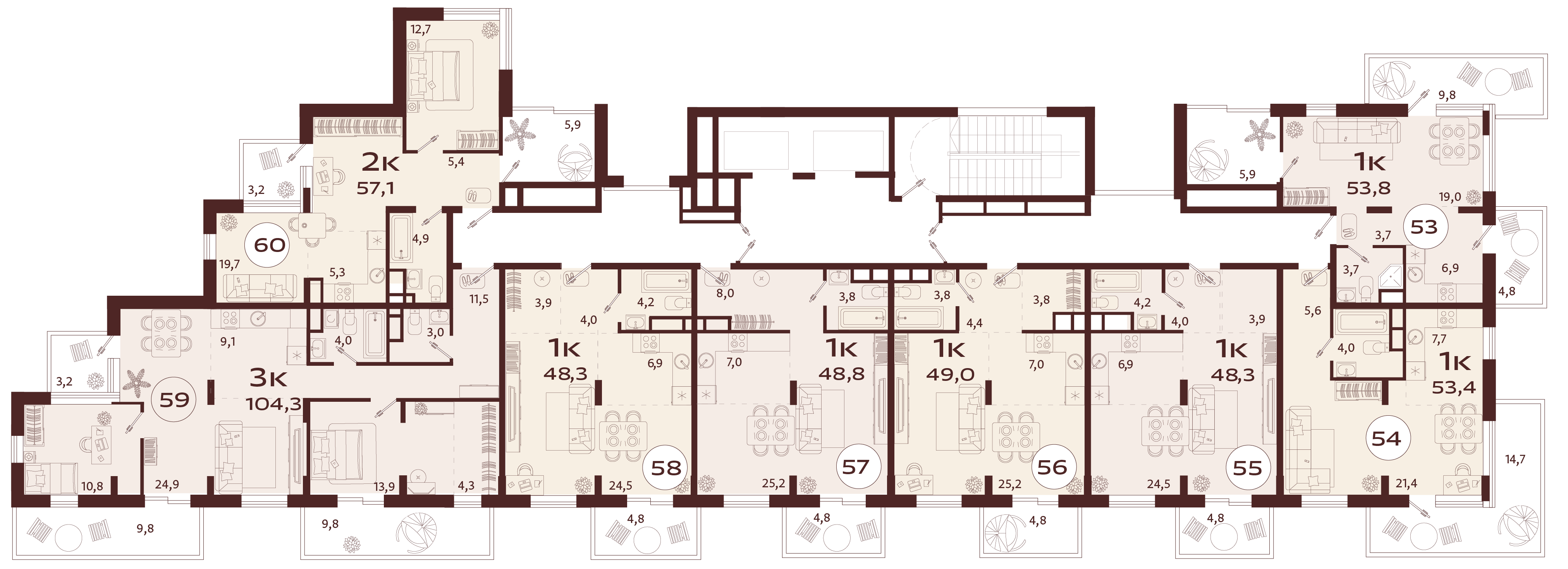 1-комнатная квартира №57 48,8 м2 от застройщика ГК ТОЧНО фото 5
