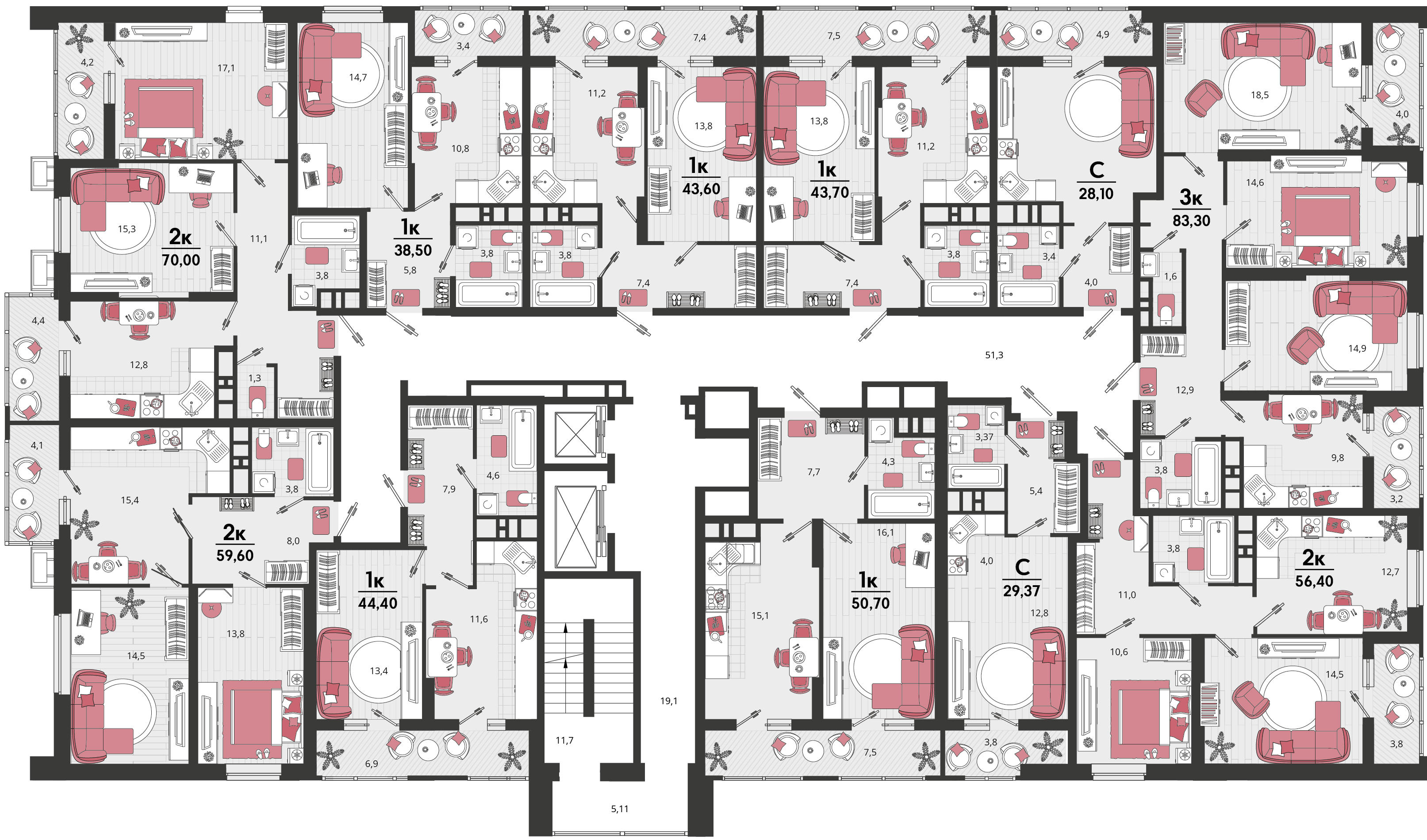 1-комнатная квартира №154 46,95 м2 от застройщика ГК ТОЧНО фото 5