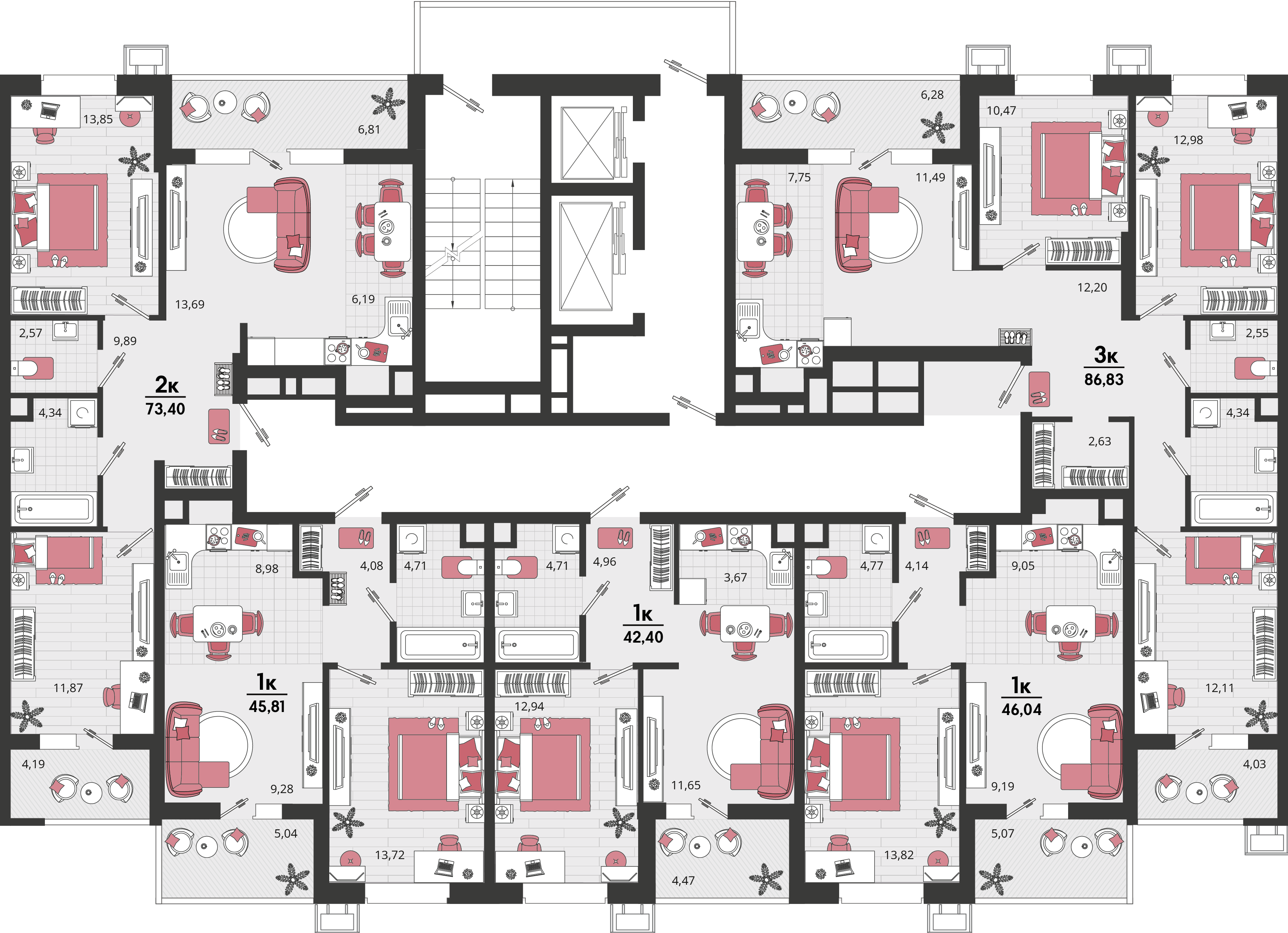4-комнатная квартира №367 86,83 м2 от застройщика ГК ТОЧНО фото 2