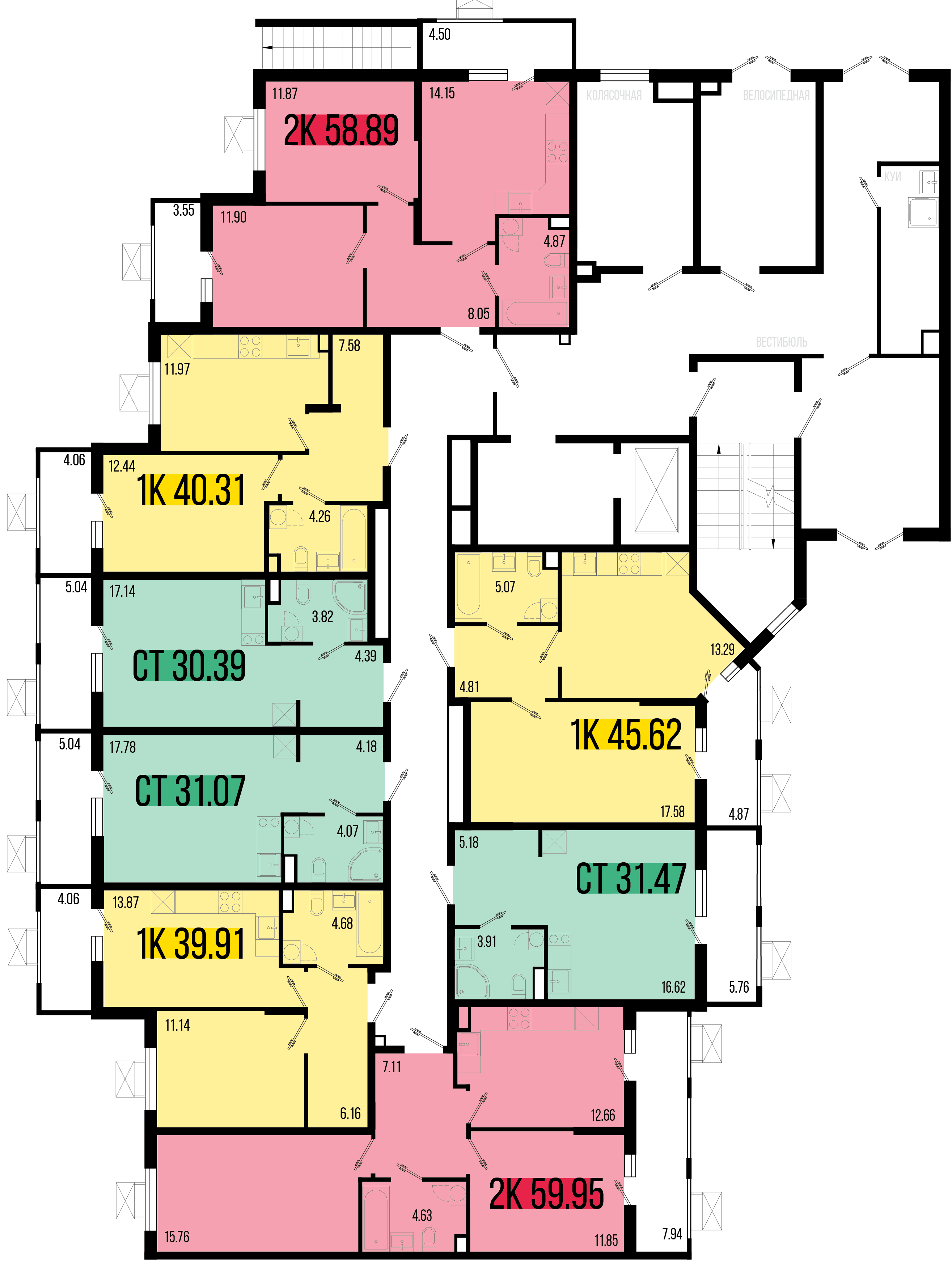 2-комнатная квартира №78 58,89 м2 от застройщика ГК ТОЧНО фото 5