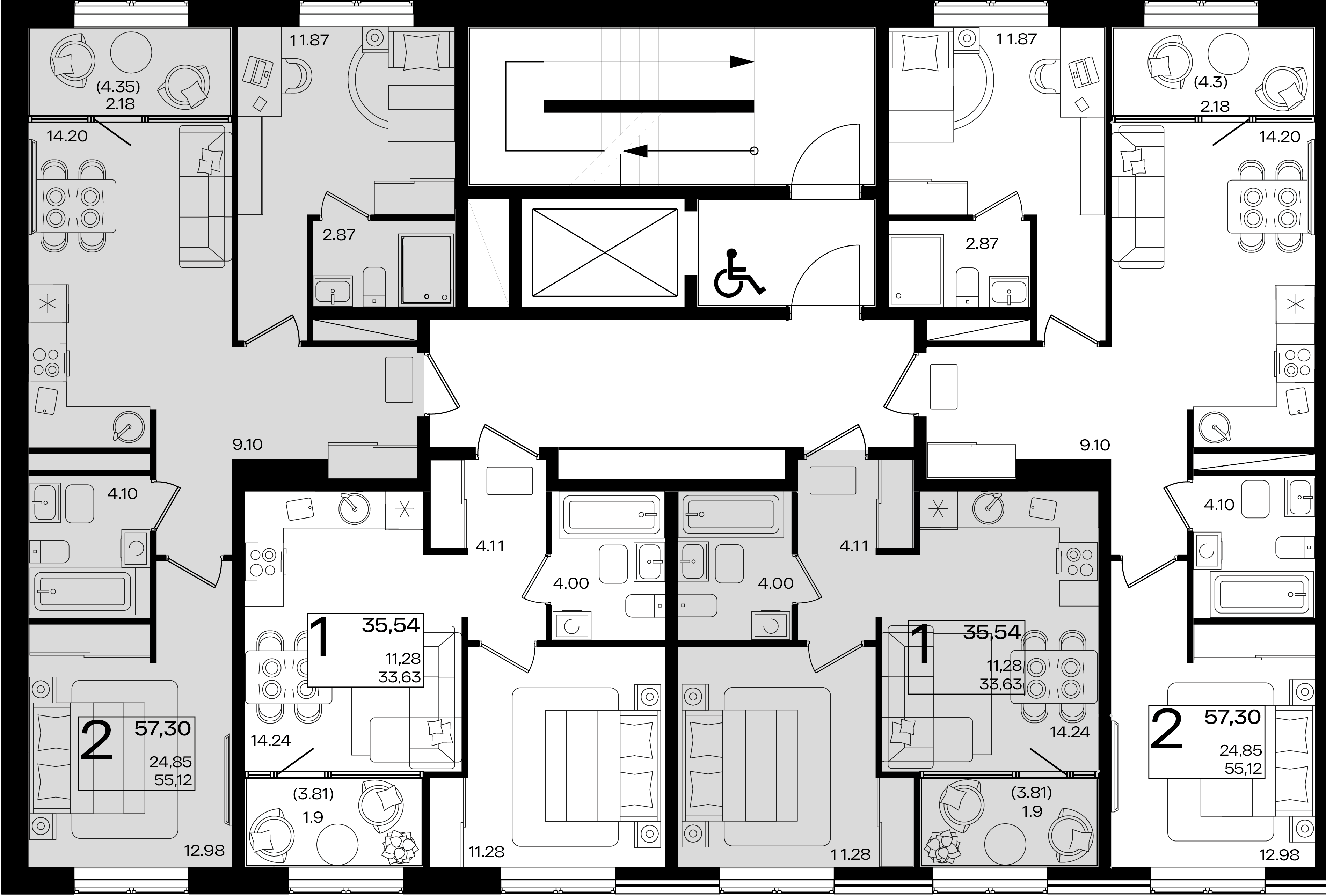 2-комнатная квартира №36.1 57,3 м2 от застройщика ГК ТОЧНО фото 3