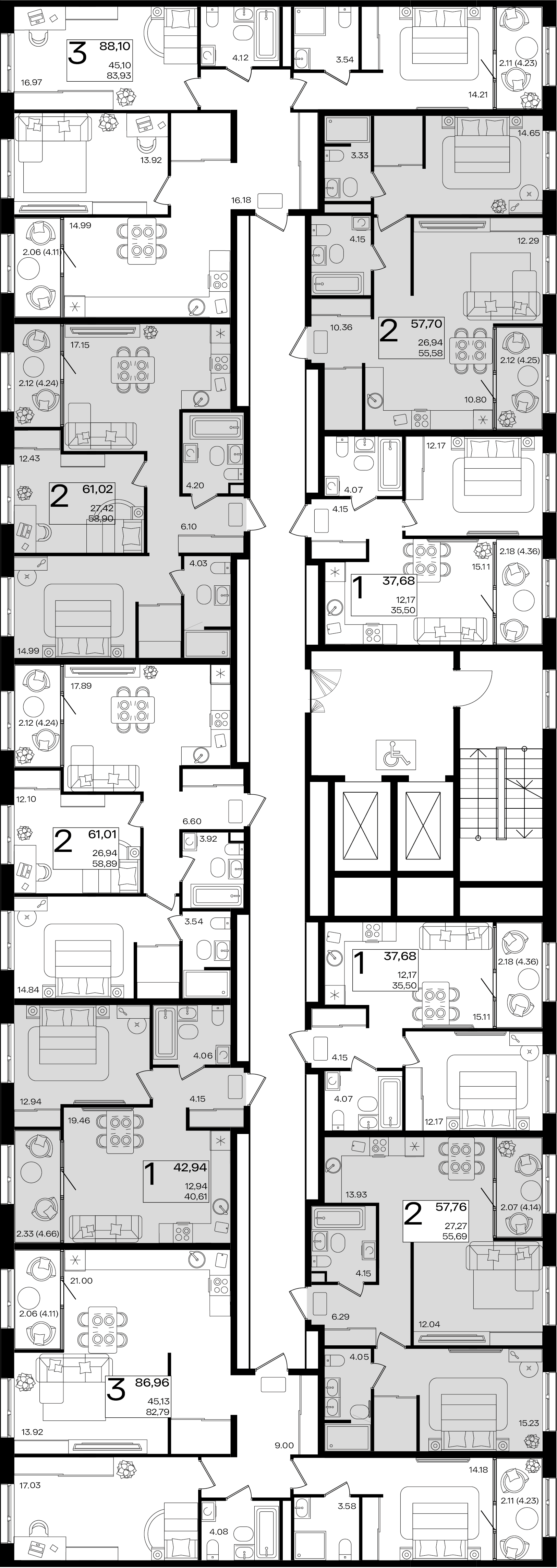1-комнатная квартира №219.1 42,94 м2 от застройщика ГК ТОЧНО фото 3