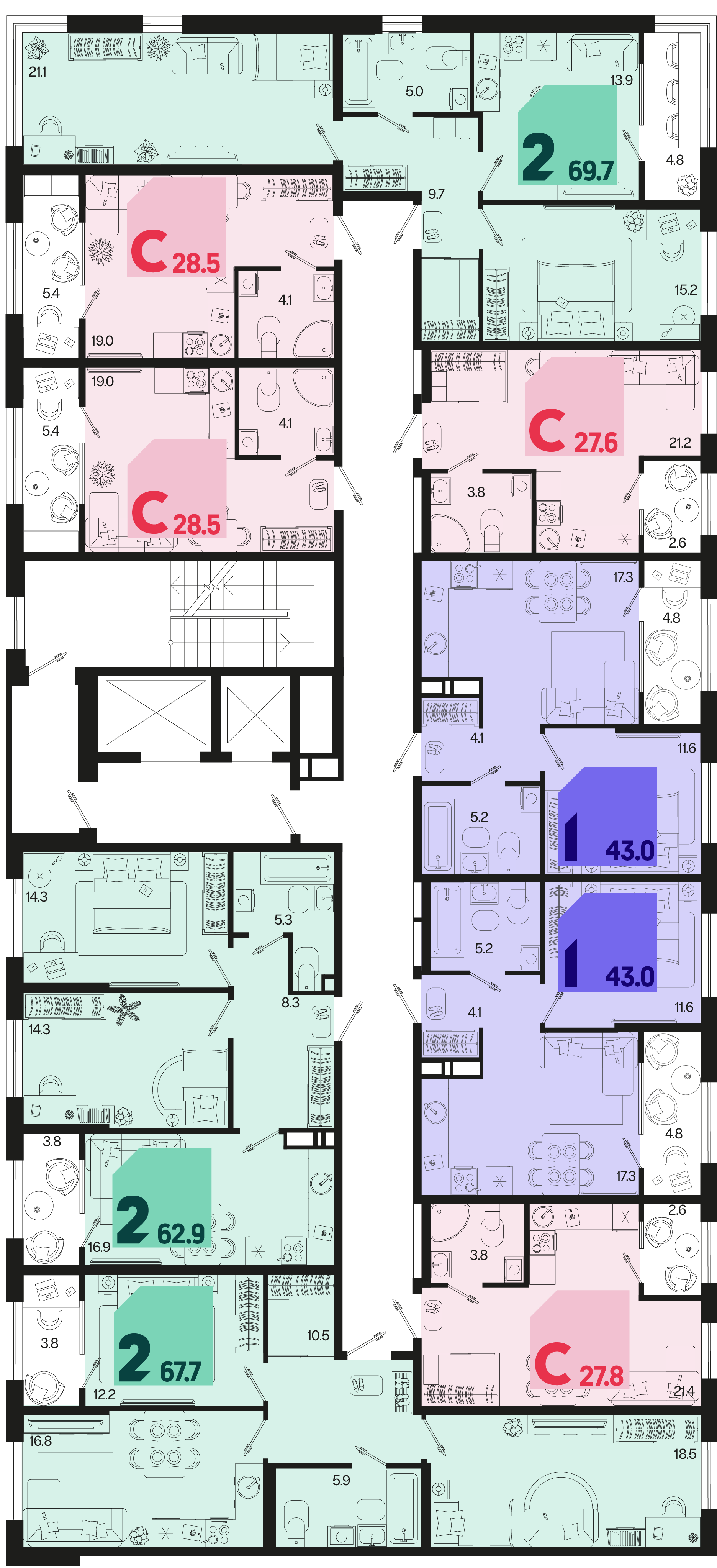 1-комнатная квартира №6 43 м2 от застройщика ГК ТОЧНО фото 5