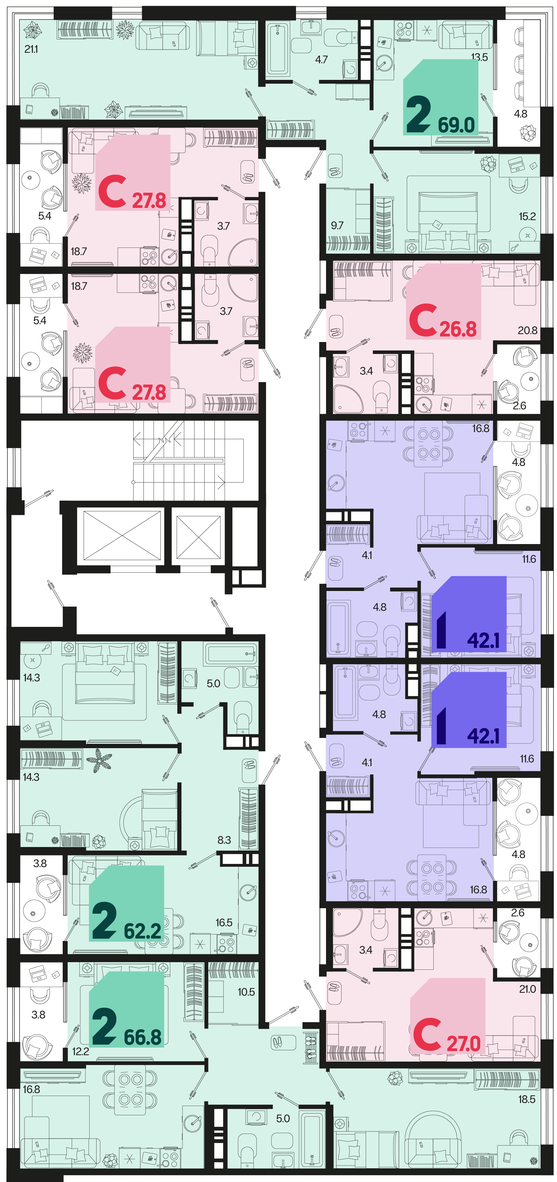 2-комнатная квартира №57 69 м2 от застройщика ГК ТОЧНО фото 5