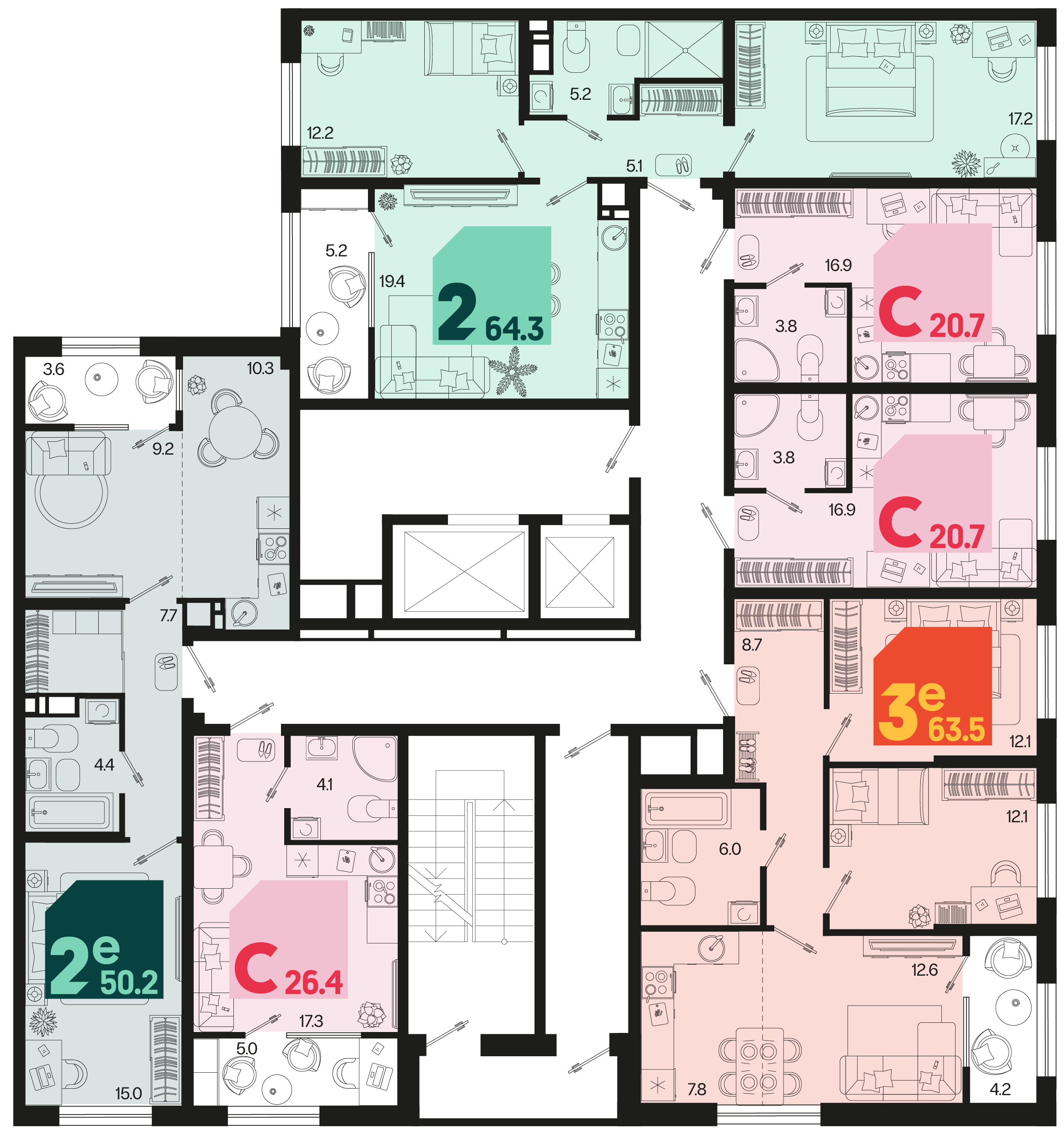 2-комнатная квартира №154 64,3 м2 от застройщика ГК ТОЧНО фото 5