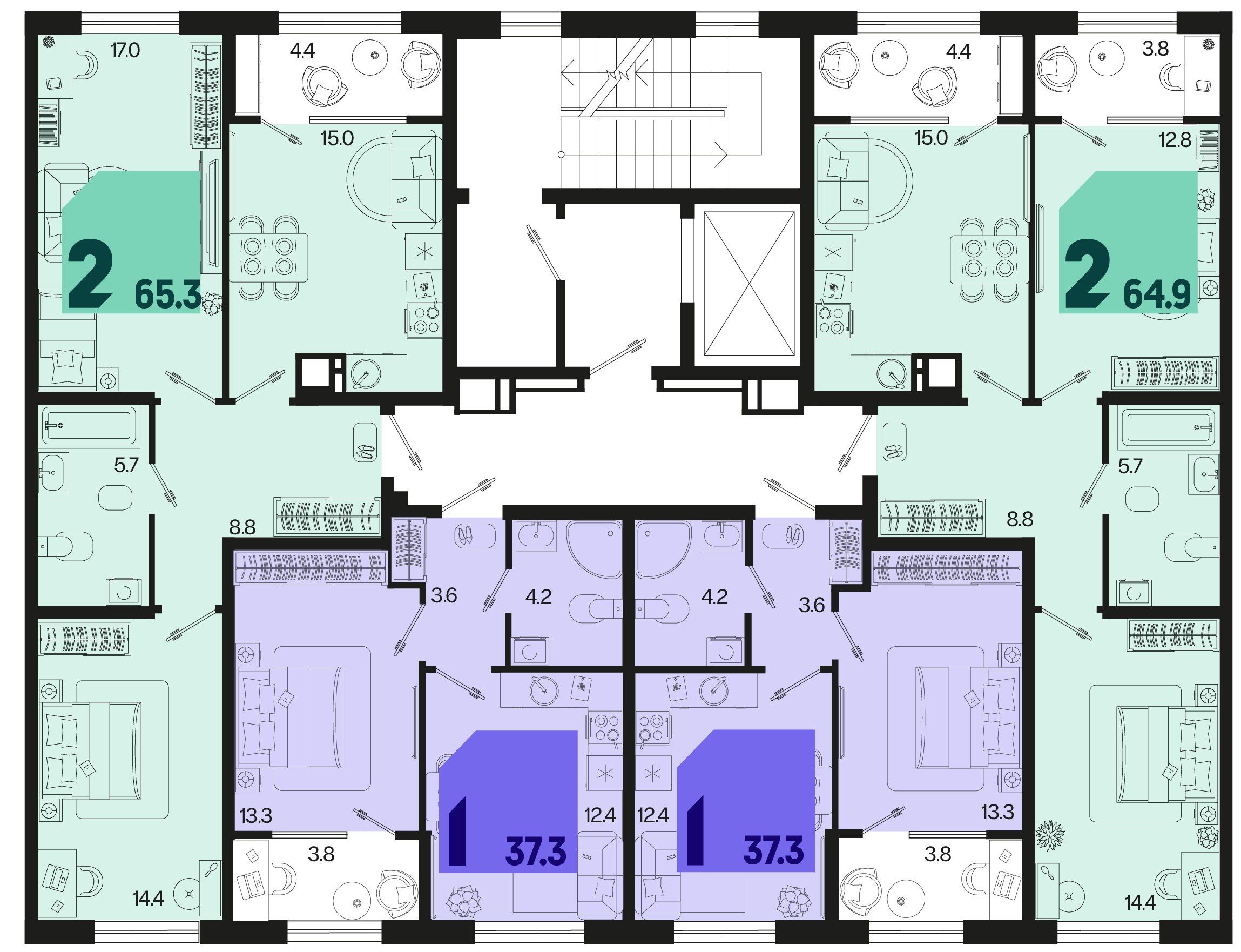 1-комнатная квартира №253 37,3 м2 от застройщика ГК ТОЧНО фото 5