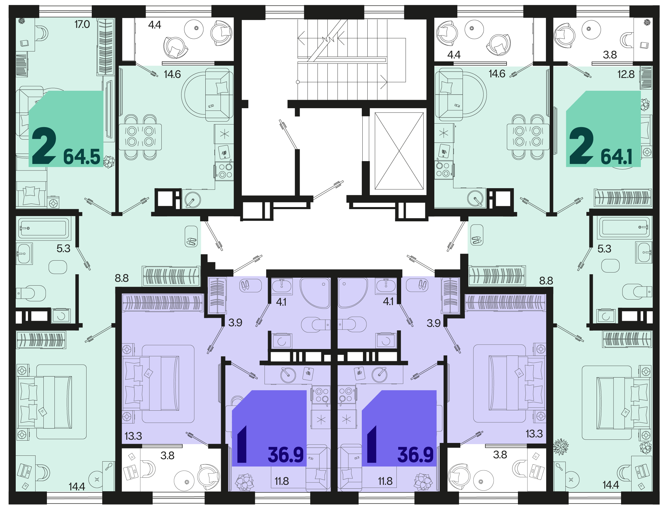 2-комнатная квартира №262 64,5 м2 от застройщика ГК ТОЧНО фото 5