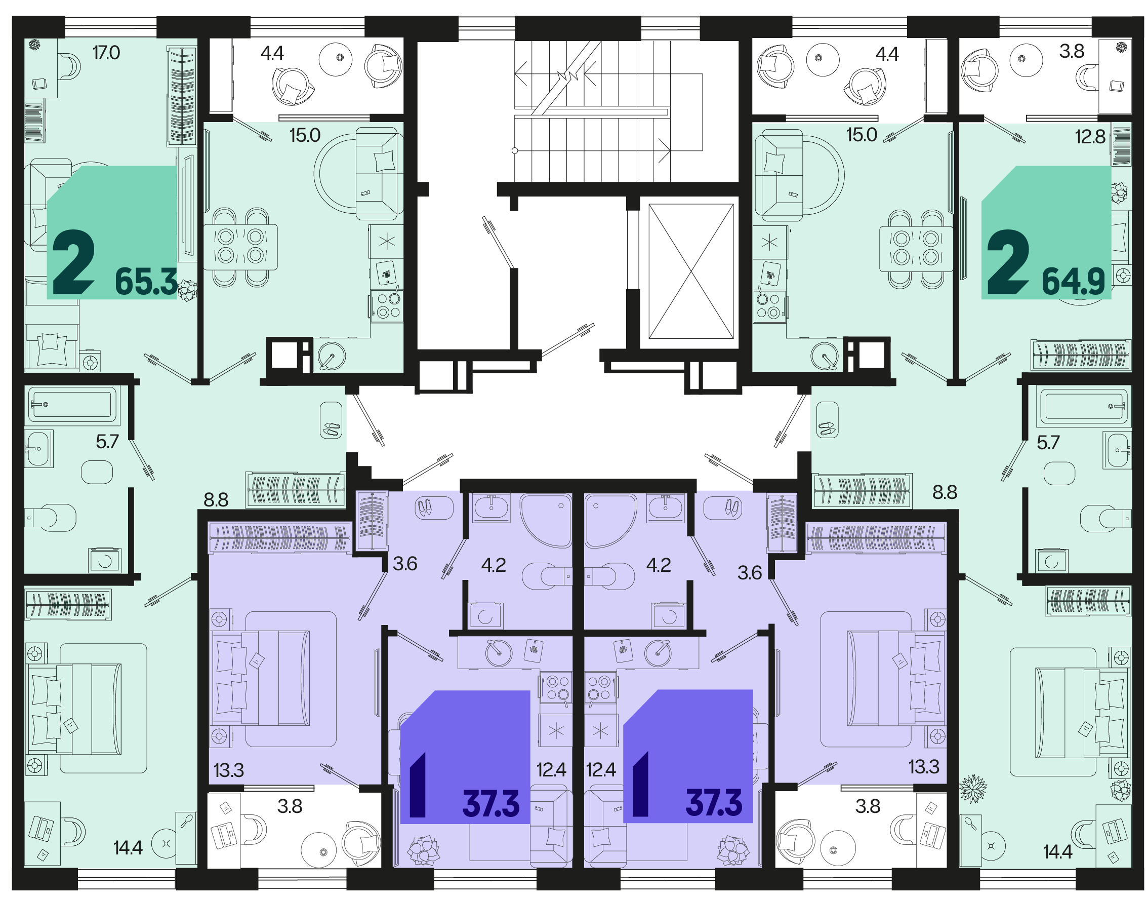 2-комнатная квартира №285 65,3 м2 от застройщика ГК ТОЧНО фото 5