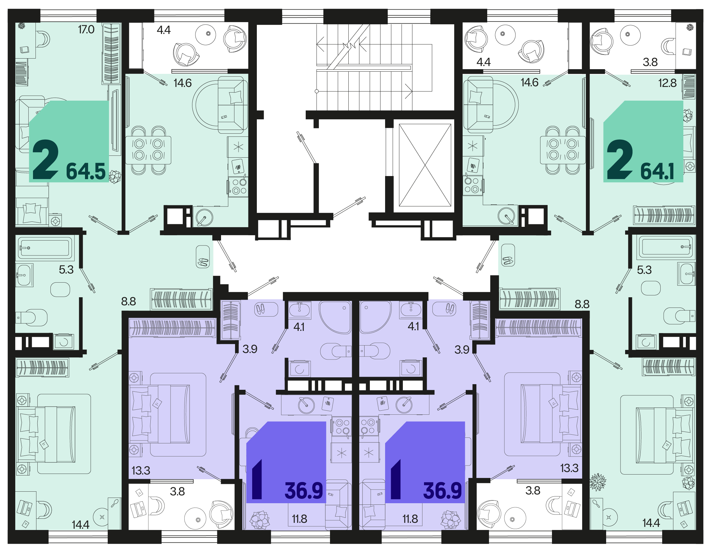 2-комнатная квартира №297 64,5 м2 от застройщика ГК ТОЧНО фото 5