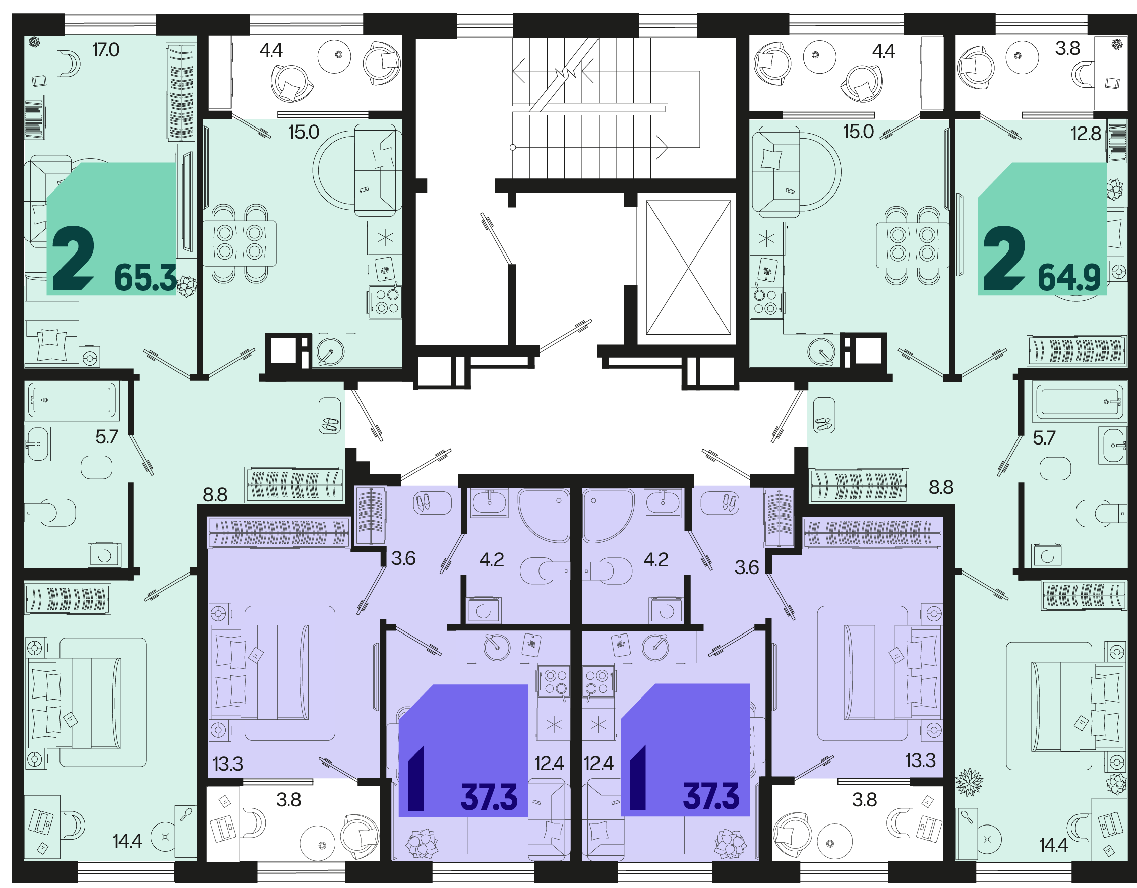 1-комнатная квартира №314 37,3 м2 от застройщика ГК ТОЧНО фото 5