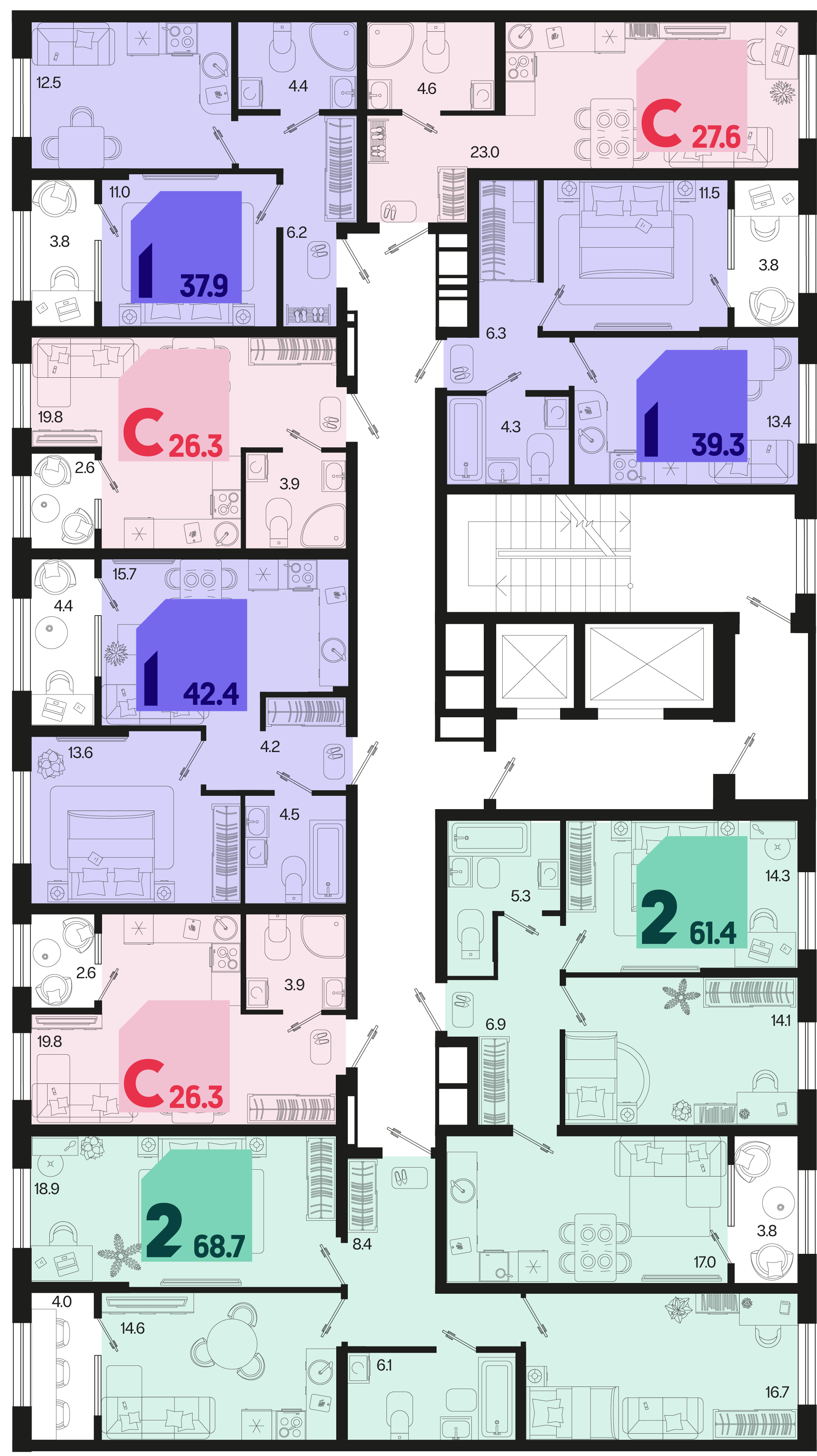 1-комнатная квартира №401 42,4 м2 от застройщика ГК ТОЧНО фото 5
