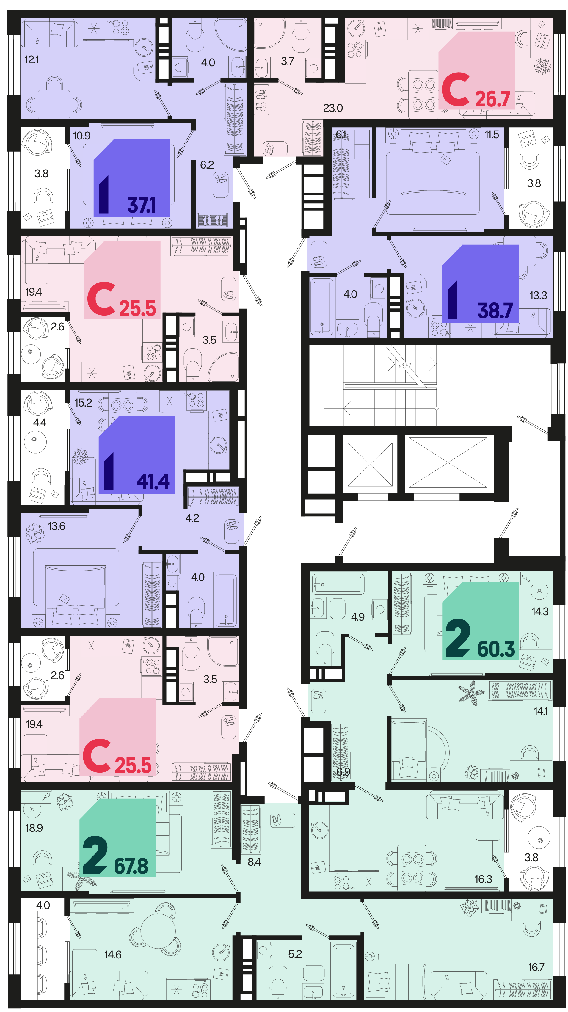 2-комнатная квартира №415 67,8 м2 от застройщика ГК ТОЧНО фото 5
