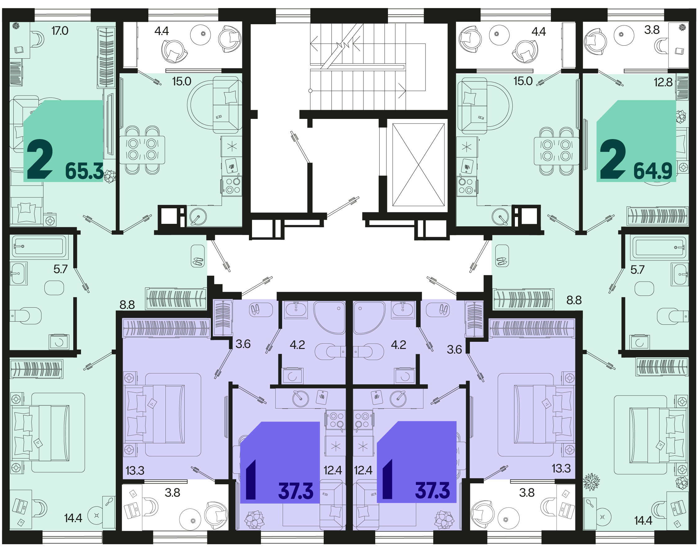 1-комнатная квартира №738 37,3 м2 от застройщика ГК ТОЧНО фото 5