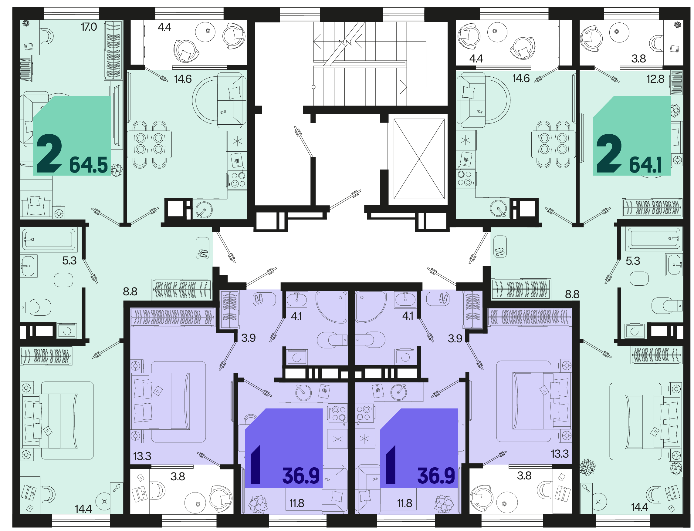 1-комнатная квартира №753 36,9 м2 от застройщика ГК ТОЧНО фото 5