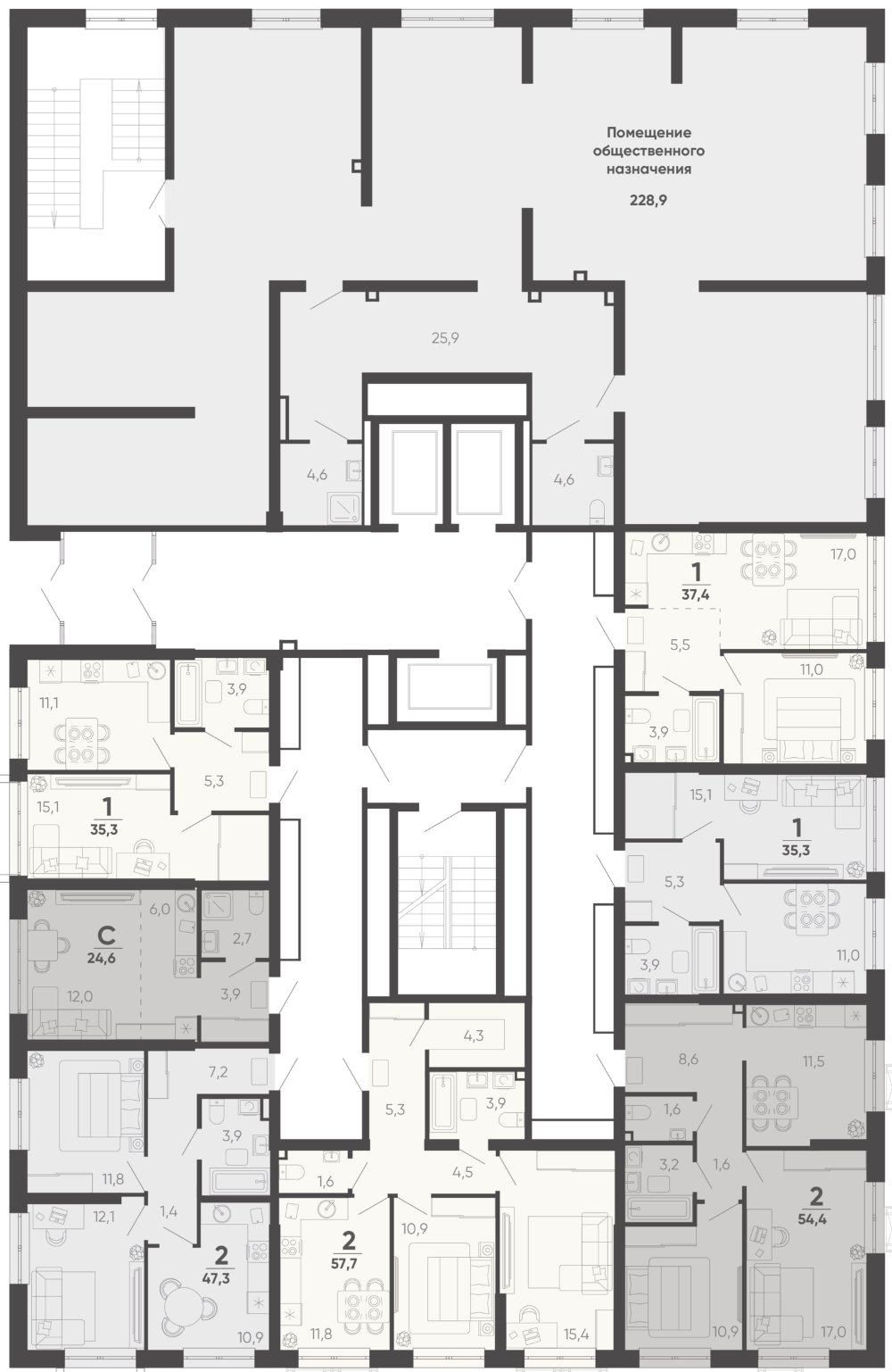 1-комнатная квартира №1 37,4 м2 от застройщика ГК ТОЧНО фото 5