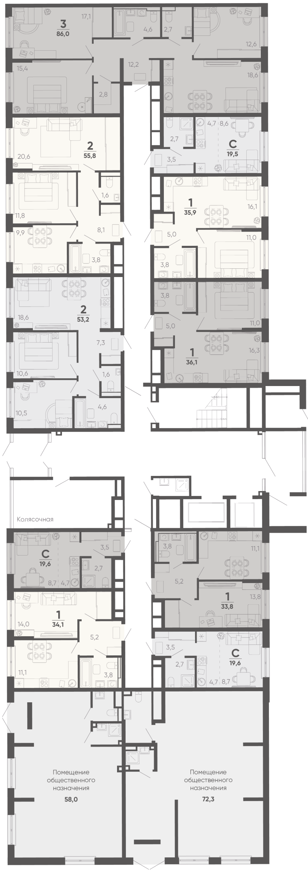 1-комнатная квартира №3 34,1 м2 от застройщика ГК ТОЧНО фото 5