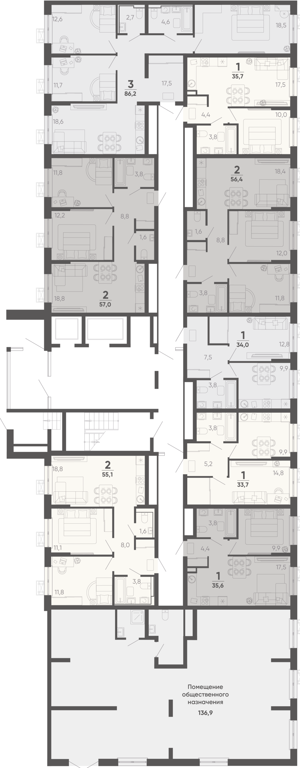 1-комнатная квартира №242 35,7 м2 от застройщика ГК ТОЧНО фото 5