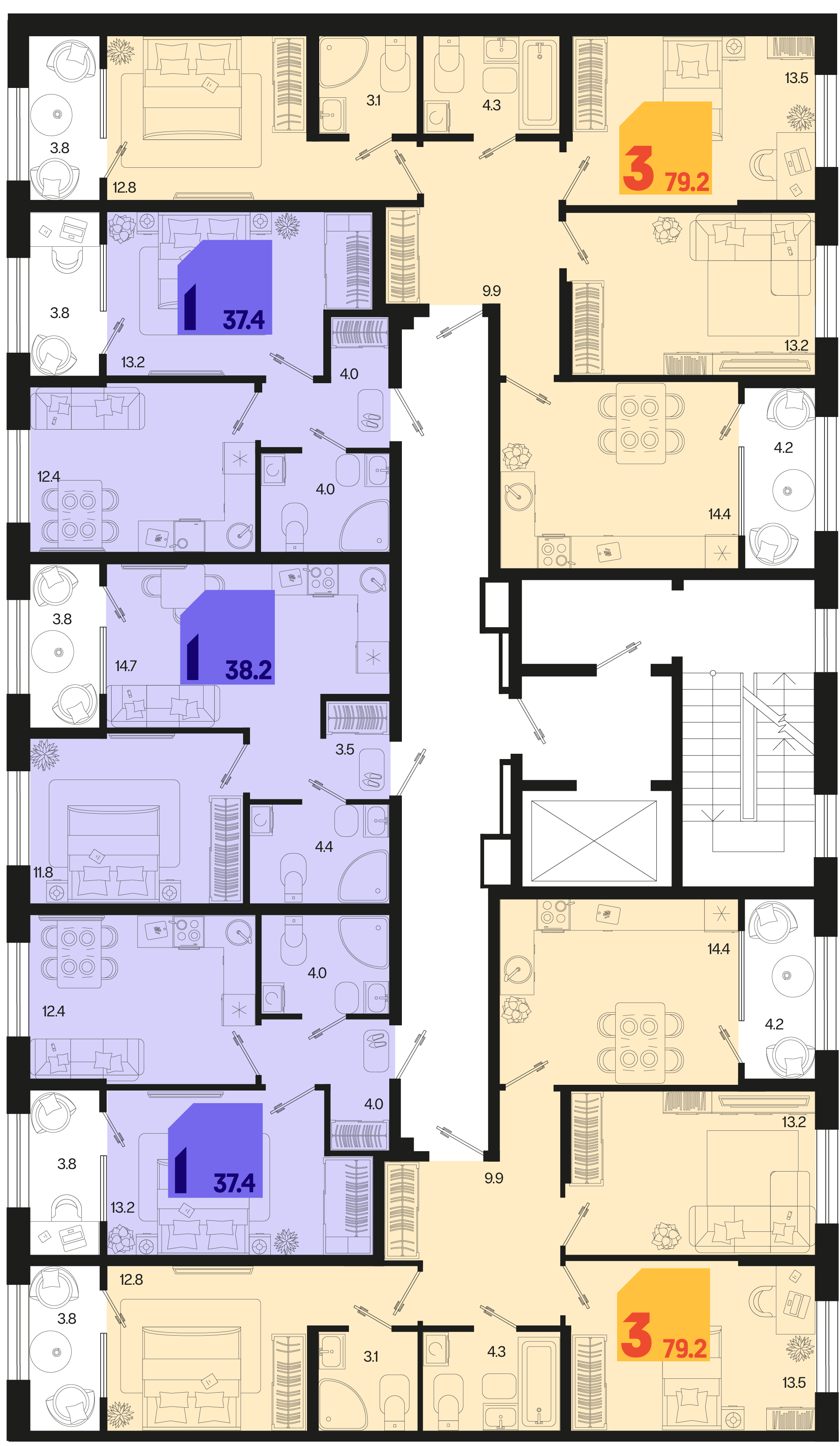 3-комнатная квартира №5 79,2 м2 от застройщика ГК ТОЧНО фото 5
